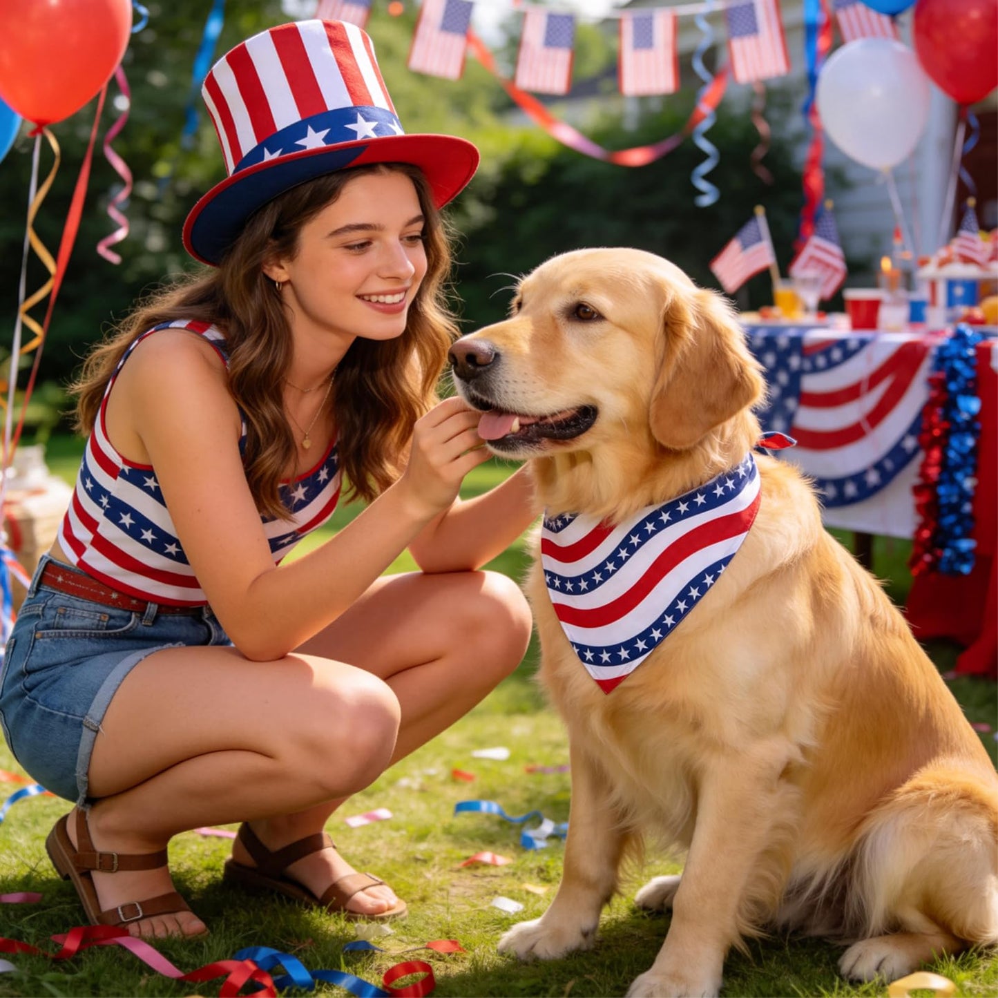 2Pcs 250th Anniversary American Dog Bandanas, Dual-Layer 4th of July Pet Patriotic Reversible Scarf, Independence Memorial Day USA Outfit Bandana for Large and Extra Large Dogs (Large)