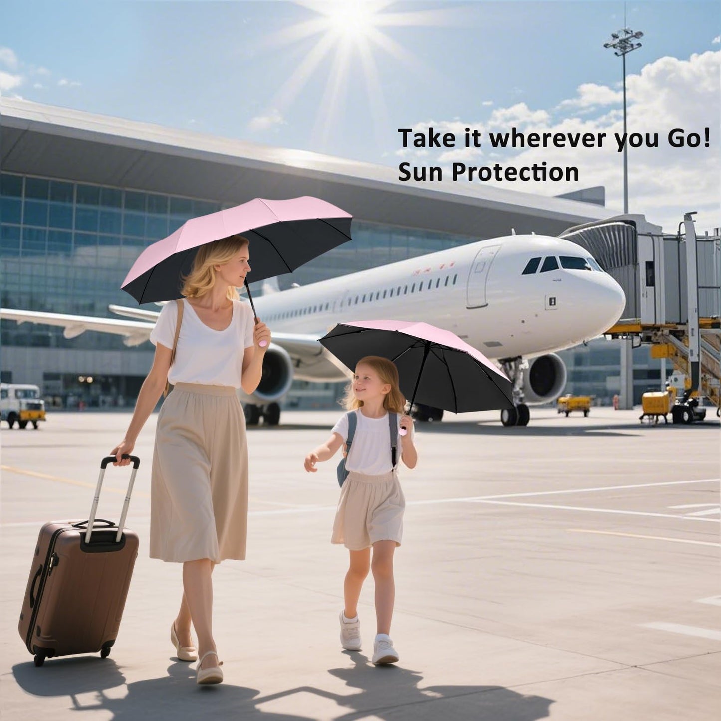 BAODINI Travel Essentials Mini Umbrella for Purse With Case Small Compact UV Sun Protection Lightweight Tiny Pocket Manual Open Close Umbrella for Women Kids and Men Fits Purse Backpack