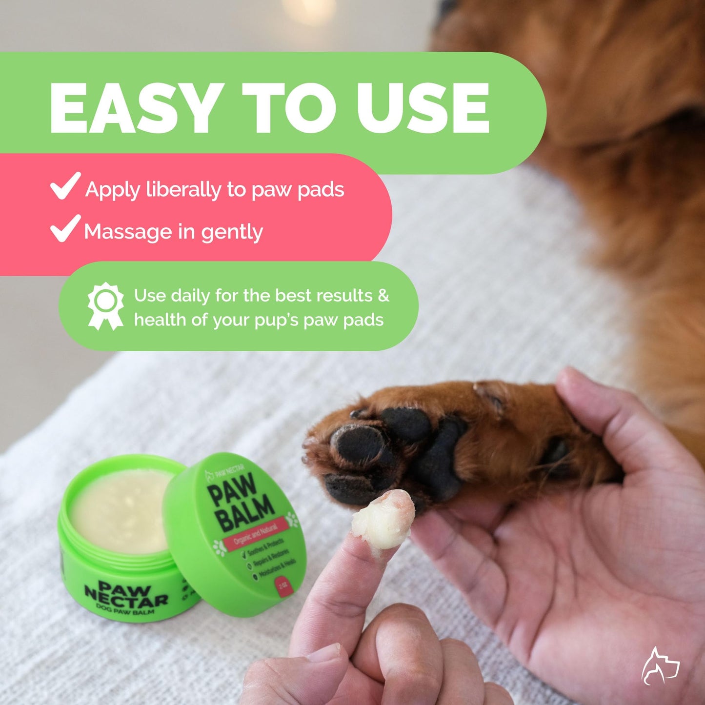 Paw Nectar Dog Paw Balm (2 oz) - Heals, Repairs & Restores Dry, Cracked & Damaged Paws - 100% Organic & Natural Moisturizer & Protection for Dog Feet & Foot Pads - Effective & Safe