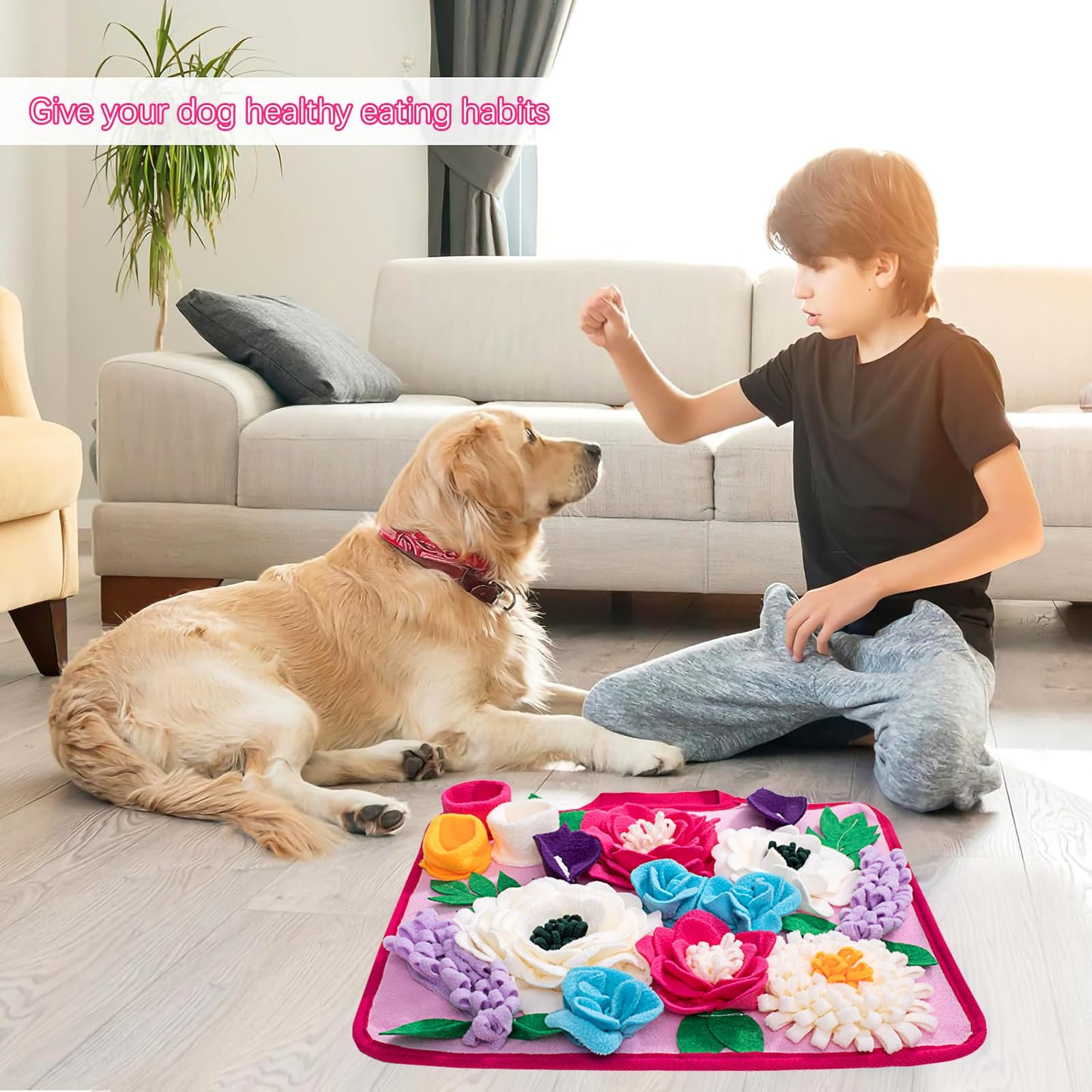 Meilzer Snuffle Mat for Dogs Pet Treats Feeding Mat for Small/Medium Breed Dogs Non-Slip/Portable/Durable Interactive Dog Puzzle Toys Encourages Natural Foraging Skills (Rose Pink)