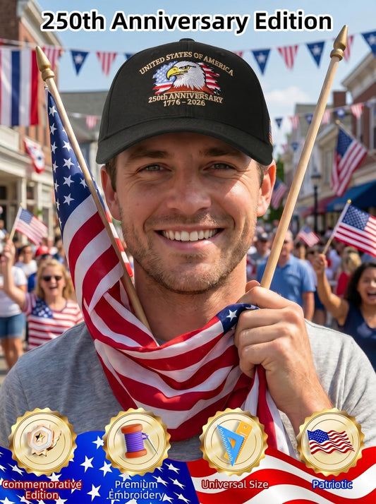 250th USA Anniversary hat，Patriotic Eagle Pattern Adjustable 250th Anniversary Vintage Embroidered Baseball Cap, Unisex (Black)