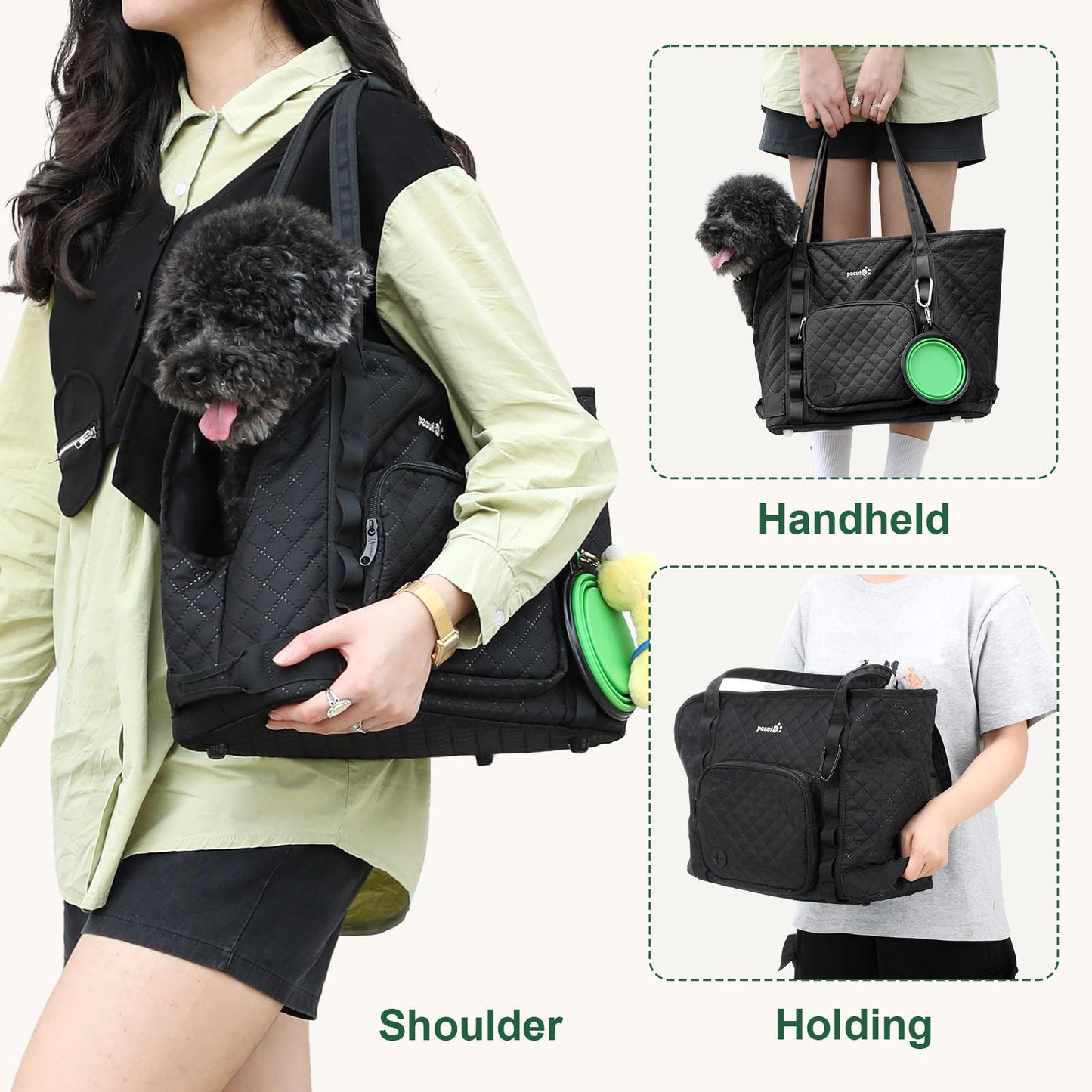 Pecute Dog Purse Carrier, Pet Carrier with Pockets for Small Dogs, Portable Small Dog Soft-Sided Carrier, Lightweight Dog and Puppies Tote Bag Carrier, Outing, Travel, Vet, Black