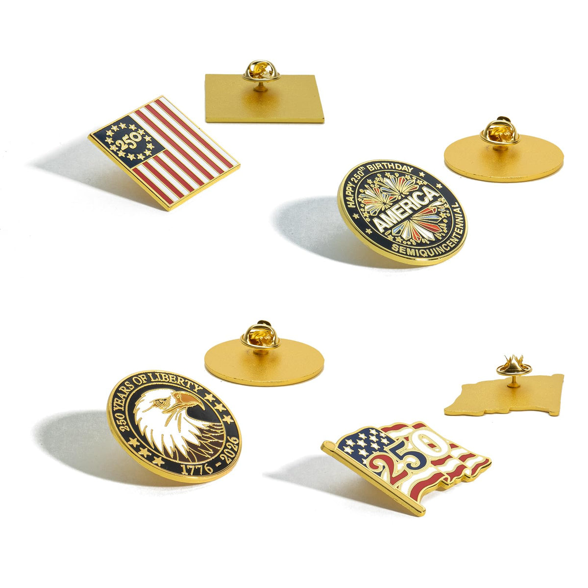 4 Pcs 250th Anniversary USA Enamel Lapel Pins, USA 250 Anniversary Merchandise & Collectible Badges, 1.25 Inch Patriotic 1776-2026 Brooches, July 4th Independence Day Gifts