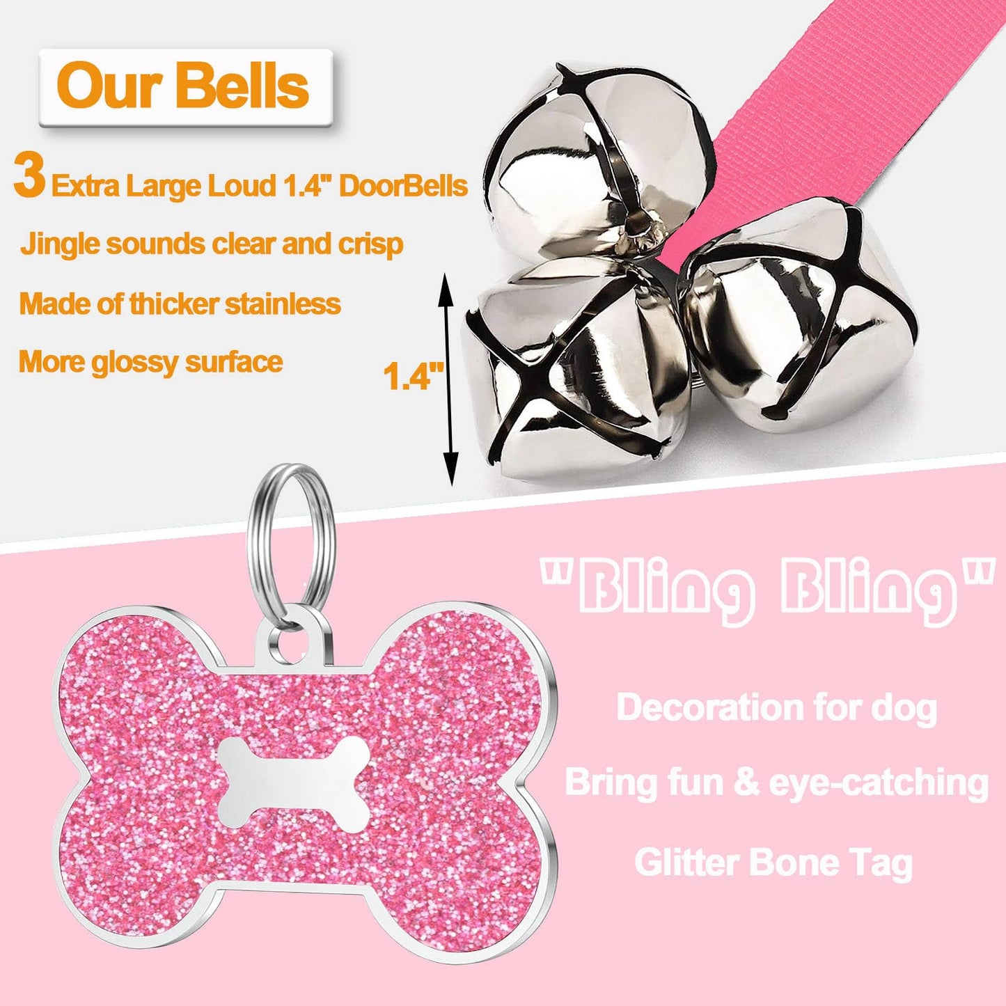 KEXIAVA 2 Pack Dog Door Bells Dog Doorbell to go Outside Puppy Train Bell for Dogs to Ring to go Potty Puppy Toilet Training Bell Jingle Bells for Door Knob Girl Puppy Essentials Accessories (Pink)