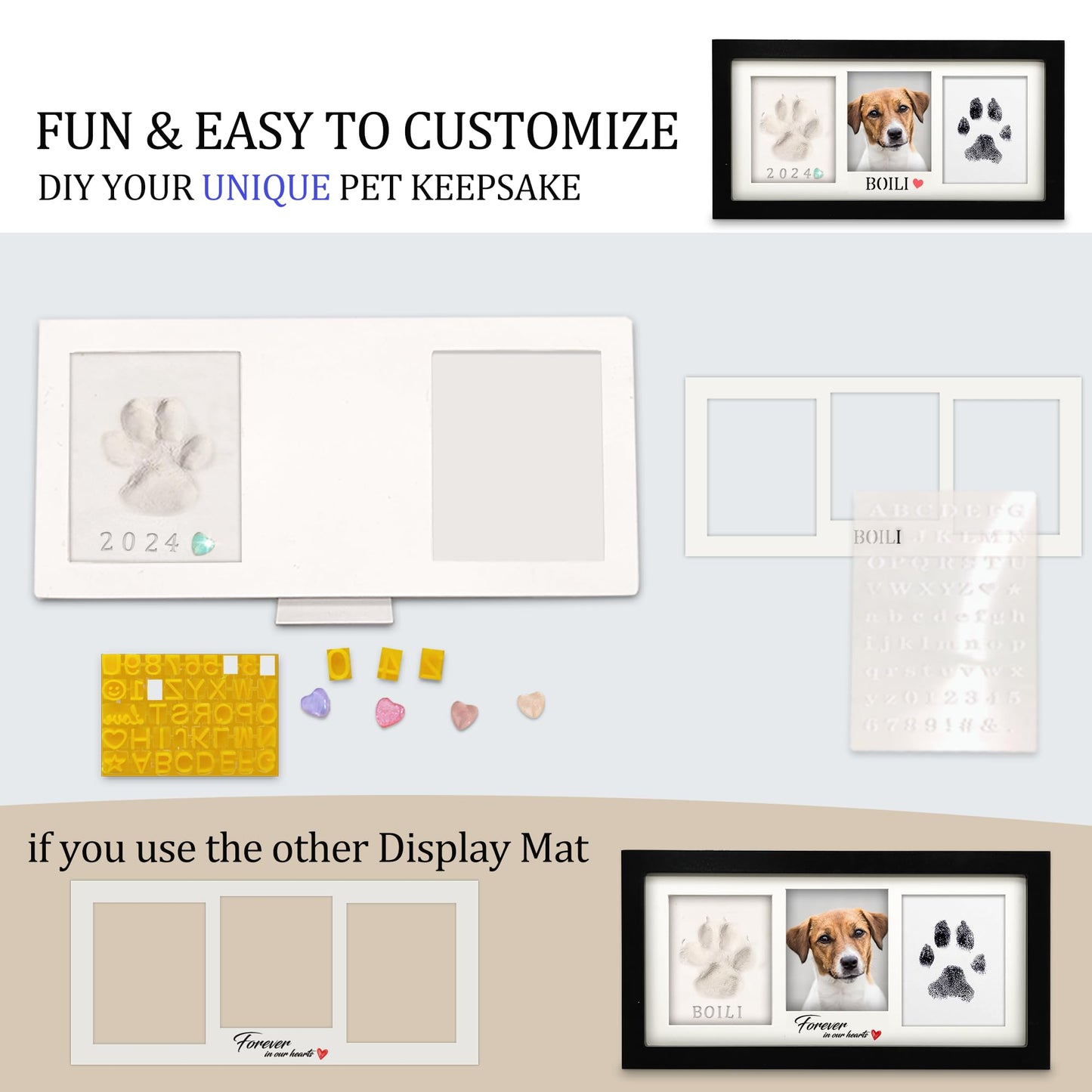 MYPAWLETS Paw Print Frame Kit,Dog/Cat Paw Print Kit,Soft Pawprint Clay&Clean Touch Ink Pad,Pet Paw Print Impression Kit with Customization Tool,Wooden Pet Memorial Frame,DIY Dog Lover Gifts-Black