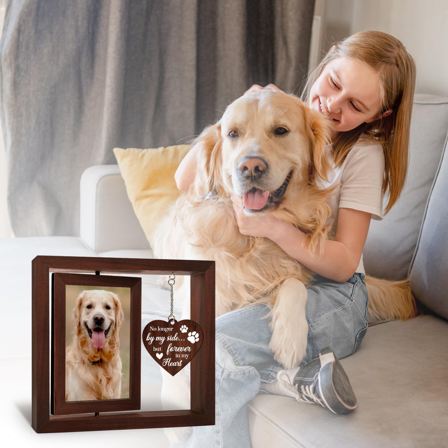 Vetbuosa Dog in Heaven Memorial Picture Frame,Loss of Dog Sympathy Gift, Dog Memorial Gifts for Loss of Dog, Dog remembrance Gift,Rotating Wooden Dog Picture Frame 4x6 Photo