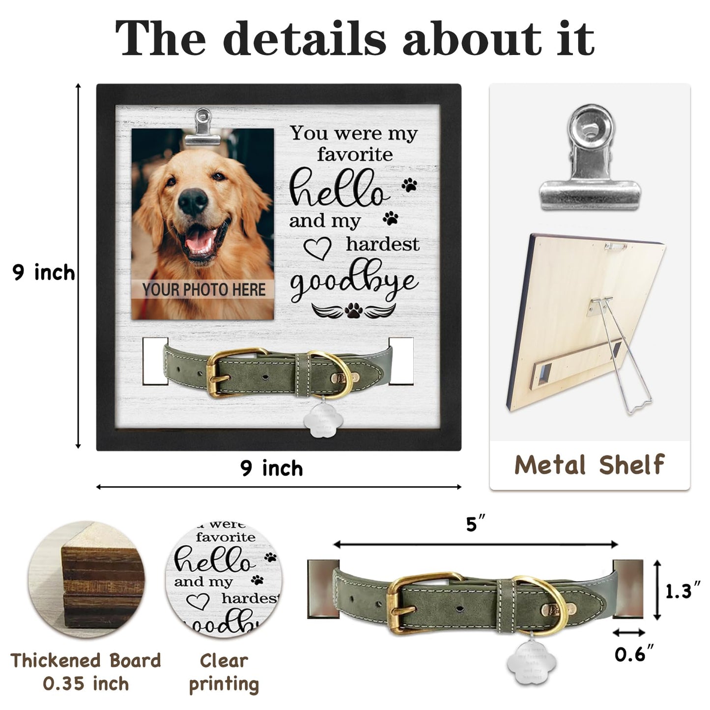 PUREFLY Dog Memorial Gifts for Loss of Dog, Loss of Dogs Sympathy Gift Pet Loss Sympathy Frame with Collar Holder, Pet Cat Remembrance Bereavement Gift