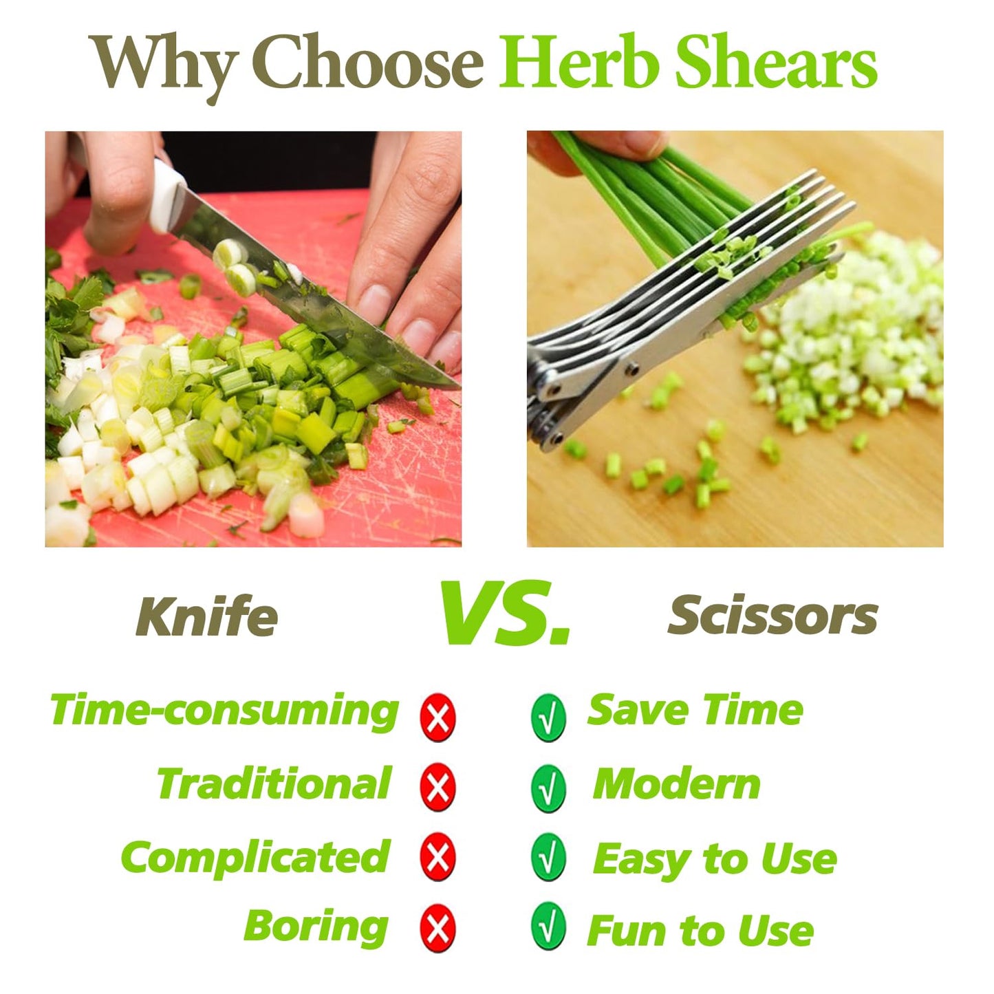 2026 Upgraded Herb Scissors, Effortless Herb Shears Cutter Tool with Sharp Stainless Steel Blades for Fresh Herbs, Must-Have Kitchen & Cooking Gadget, Green