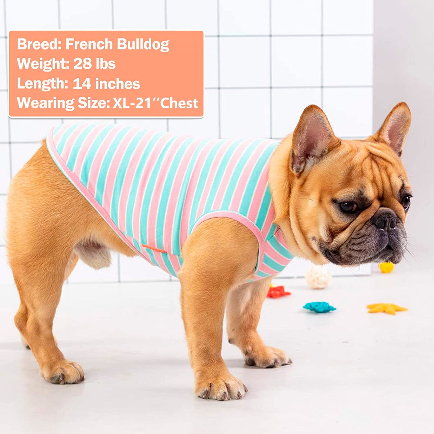 KYEESE 2Pack Dog Shirt, Soft Striped Dogs T Shirts, Lightweight Doggie Tank Top Cat Clothes, Sleeveless Dog Shirt for Small Dogs, Stretchy Pet Vest, Pink, Medium