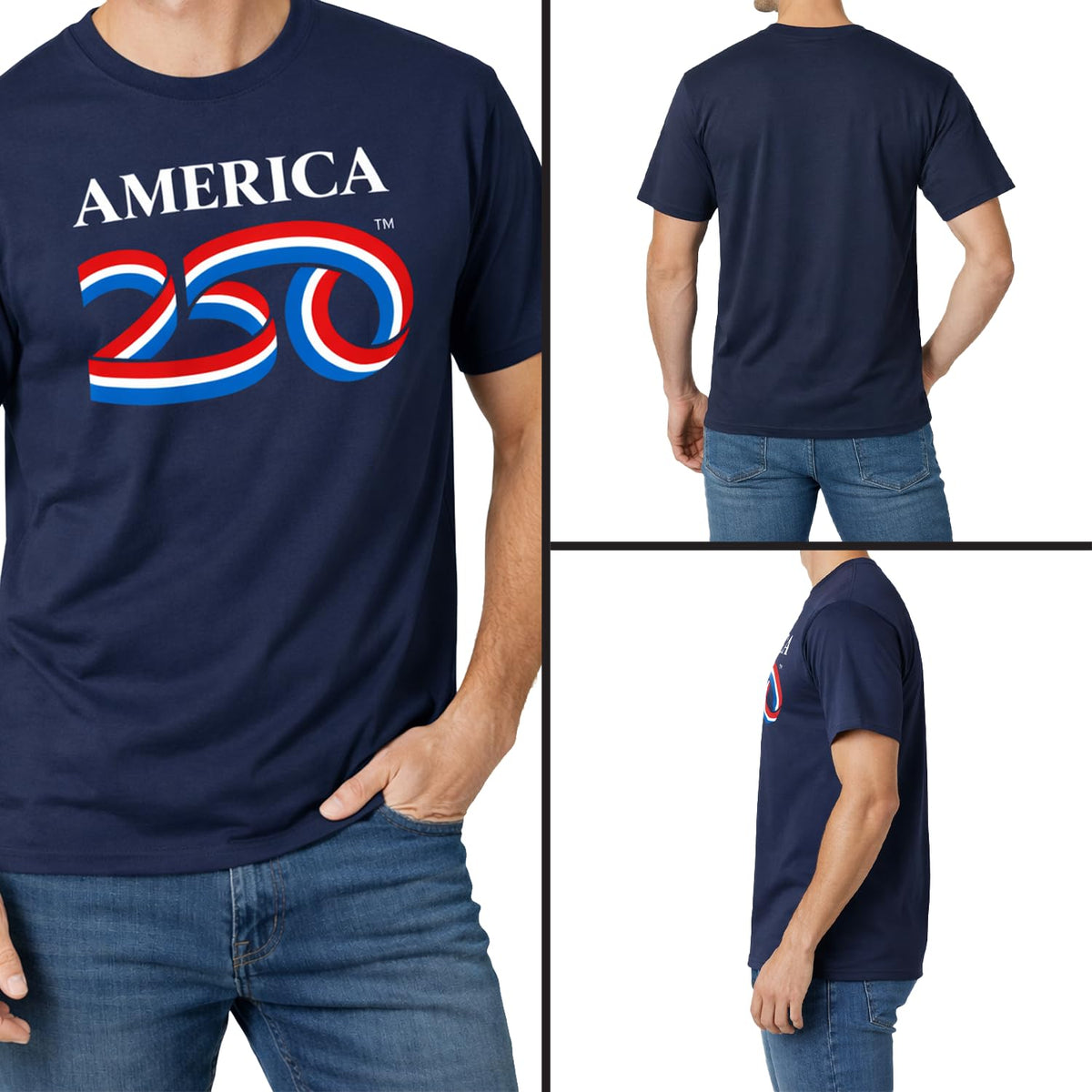 AMERICA 250 250 Anniversary USA Shirt, America250 Official Classic Dark Navy Cotton Tee 5.4oz, 4th of July Shirts Women & Men, Licensed & Official Merchandise (US, Alpha, X-Large, Regular)