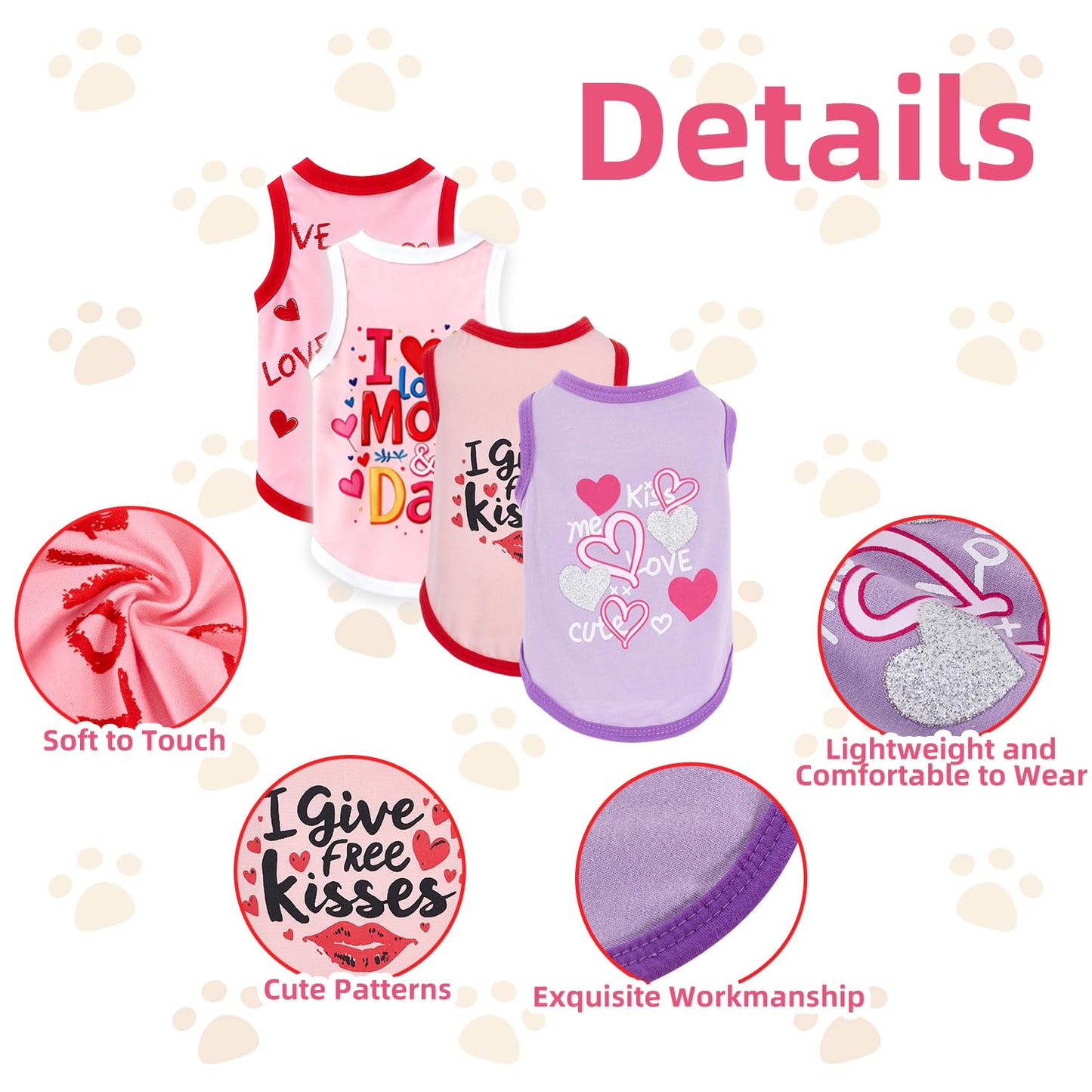 Topbuti 4 Pack Dog Shirts Summer Pet T Shirts Puppy Clothes Dog Clothing Breathable Cat Sleeveless Vest for Small Dogs Cats (Medium, Love)