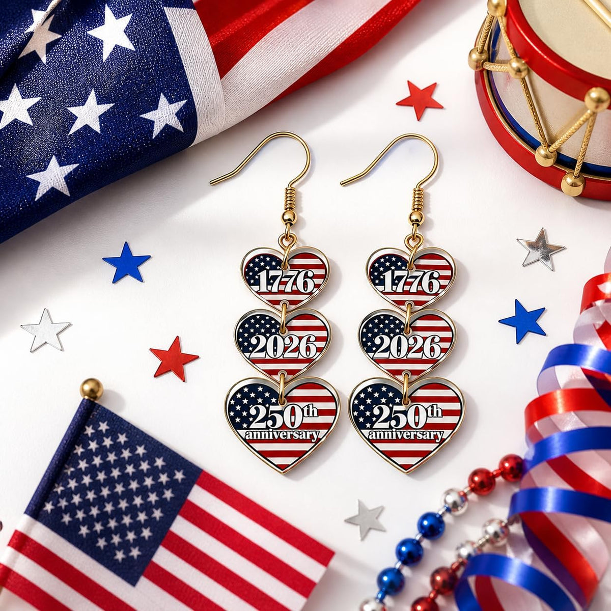250 Anniversary USA Merchandise 4th of July Outfits Shirt Decorations Patriotic Earrings USA 250th Anniversary Merchandise 4th of July Dresses Jewelry Accessories Gift Red White Blue USa Earrings