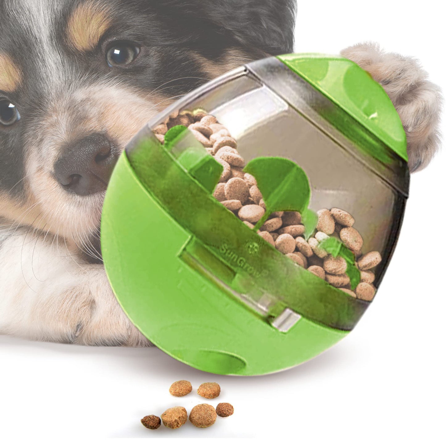 SunGrow Puppy, Small Dog Breeds, and Cat Treat Ball, Slow Pet Feeder, Boredom Buster, Adjustable Food Dispenser, Ends Naughty Chewing and Bloat, Encourages Exercise, Interactive Puzzle Feeder, 4.6”