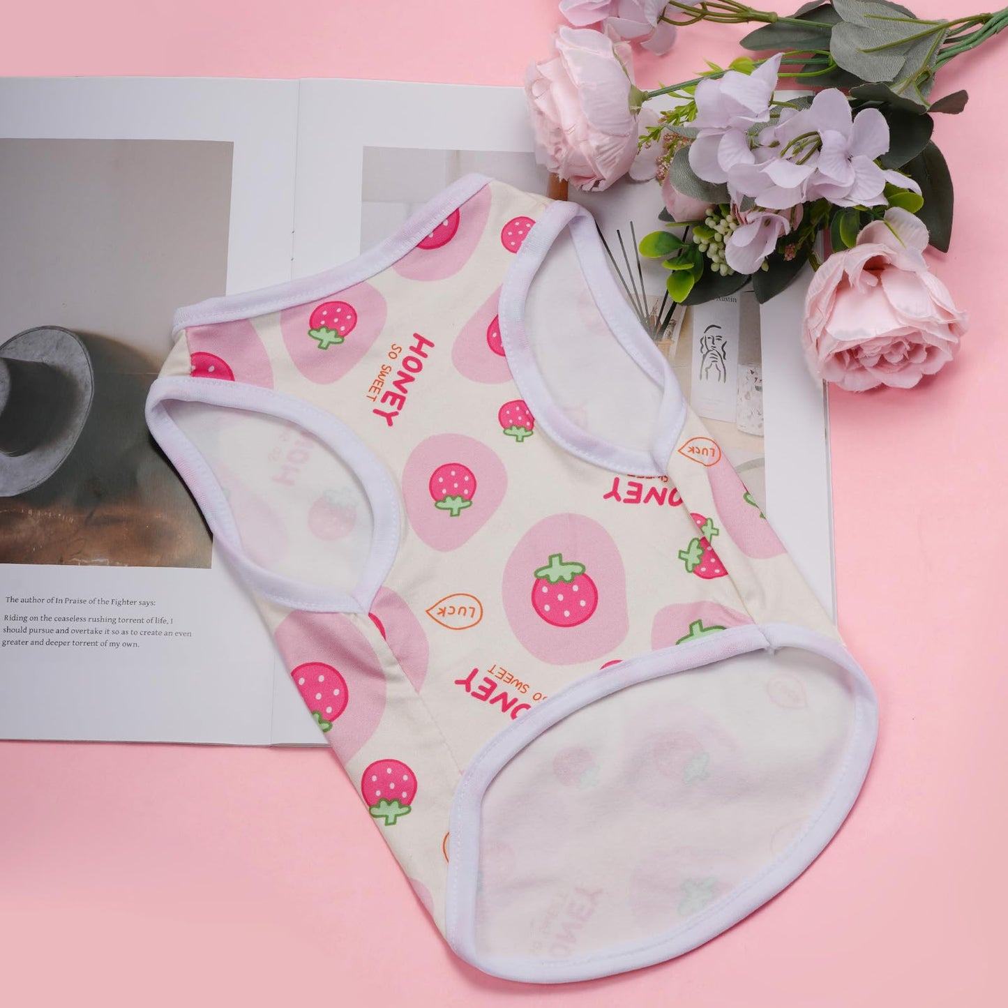 Pistha Pink Dog Shirts Cute Summer Dog Clothes Soft Pet T-Shirt Printed Puppy Shirt for Small Medium Dogs Cats Girl(Strawberry1,S)