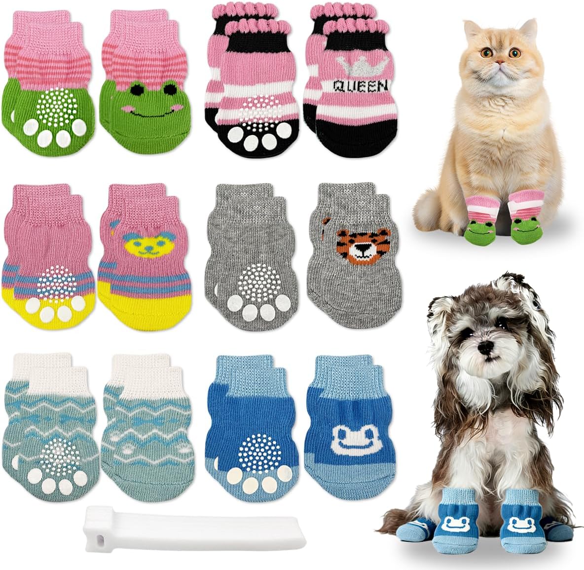 Zansens 24 Pcs Cat Mittens to Prevent Scratching,Breathable Cat Foot Cover,Cats Claw Protector,Non Slip Dog Socks with Nylon Belt for Nail Trimming Bathing