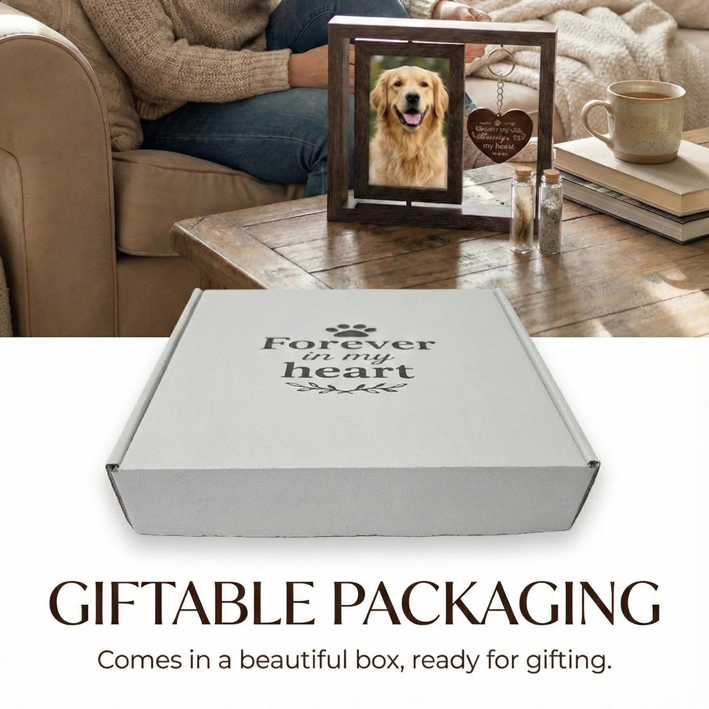 Quzovlta Dog Memorial Gifts for Loss of Dog, Pet Memorial Gifts for Dogs Cats, Rotating Wooden Picture Frame, Funeral Tribute for Beloved Dogs & Cats