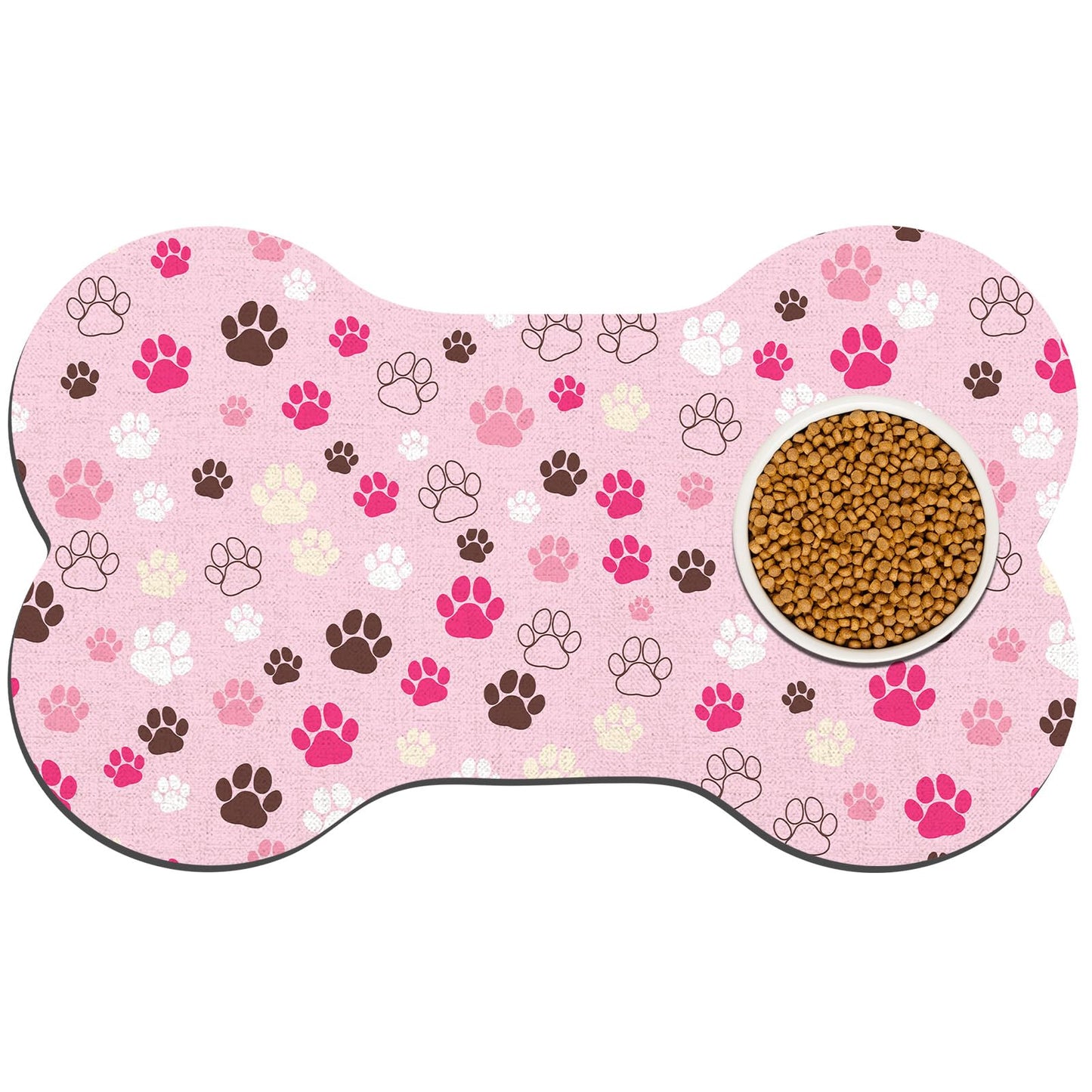 Pet Dog Cat Food Mat, Absorbent Bone Shaped Dog Bowl Mats for Food and Water, Non Slip Cute Dogs Cat Placemats Feeding Mat with Rubber for Floors Indoor Puppy Pet Accessories Supplies 12"x20" Pink