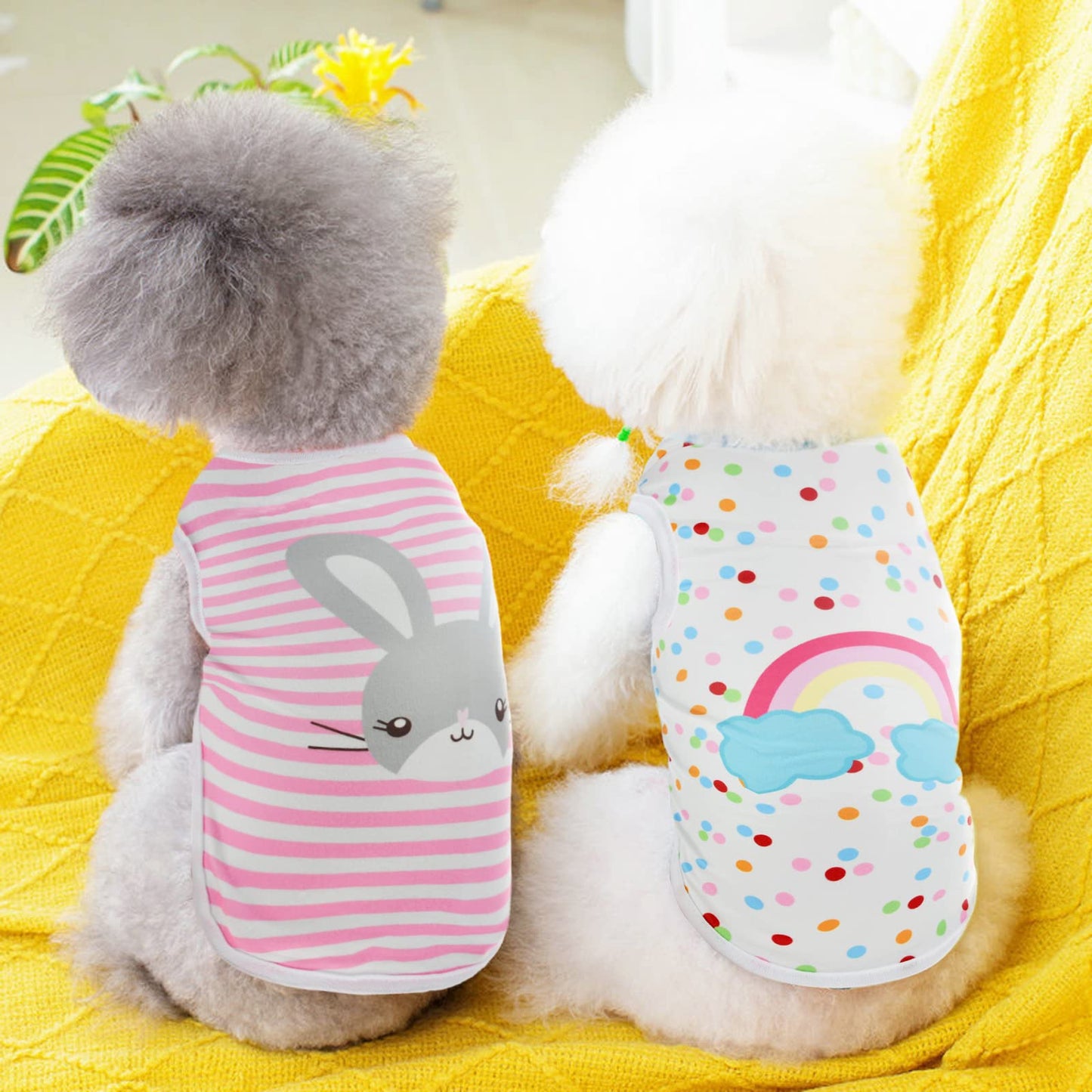 CooShou 4Pcs Dog & Cat Shirts - Polka Dot & Stripe Sleeveless T-Shirts, Soft Breathable Pet Vests for Small to Medium Dogs & Cats