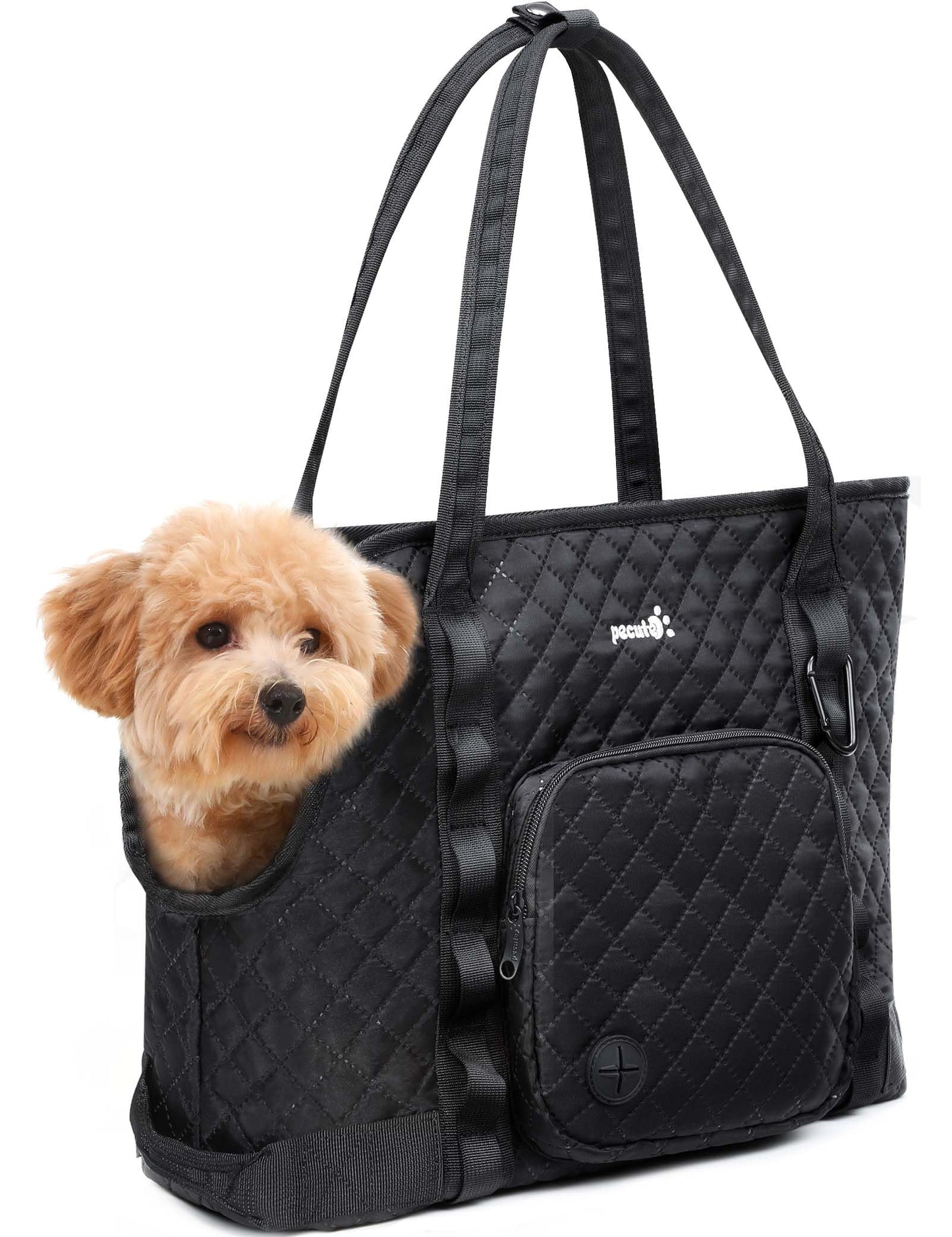 Pecute Dog Purse Carrier, Pet Carrier with Pockets for Small Dogs, Portable Small Dog Soft-Sided Carrier, Lightweight Dog and Puppies Tote Bag Carrier, Outing, Travel, Vet, Black