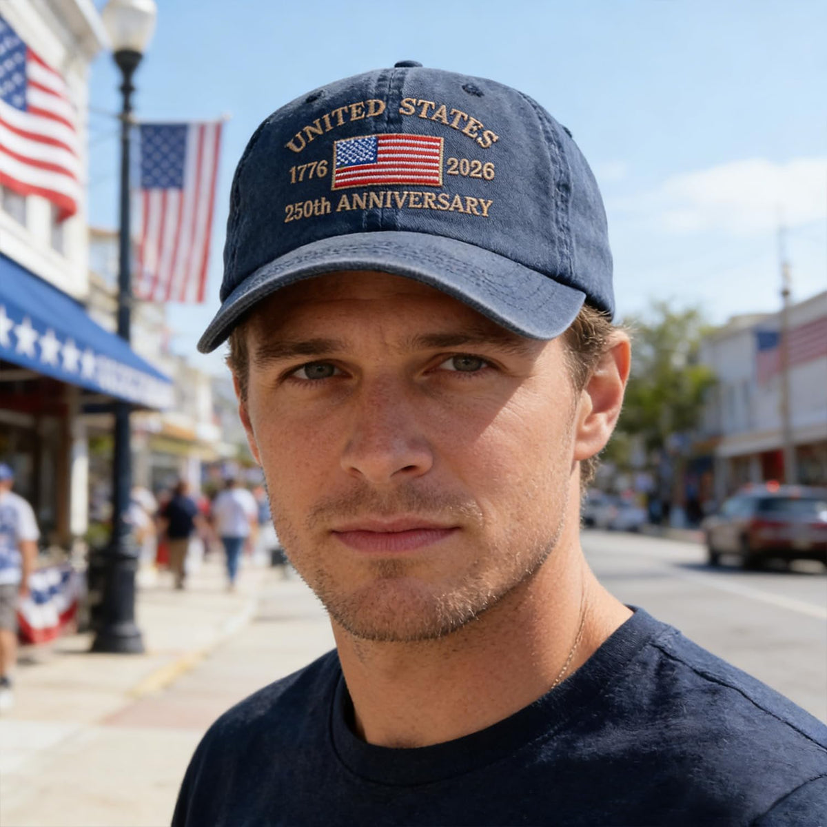 250 Anniversary USA Hat 1776-2026 United States 250th Hats America Patriotic Baseball Cap for Men Women Embroidered Blue