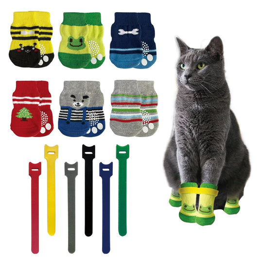 24Pcs Cat Mittens to Prevent Scratching,Cute Patterned Non Slip Cat Booties,Multi Colored Cat Shoes with Adhesive Tabs,Ideal for Bathing Cats,Trimming Nails Walking Puppies