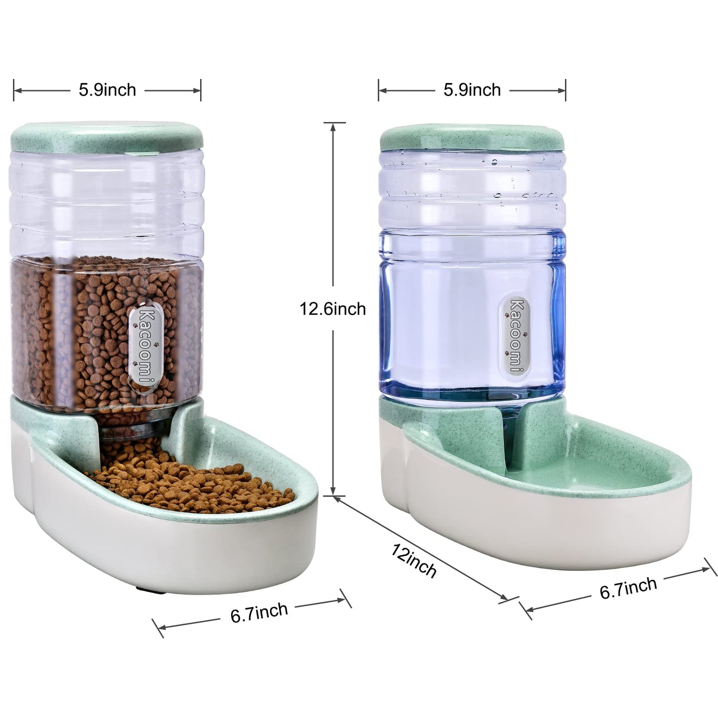 Kacoomi Automatic Dog Cat Feeder and Water Dispenser Gravity Food Feeder and Waterer Set with Pet Food Bowl for Small Medium Dog Puppy Kitten, Large Capacity 1 Gallon x 2