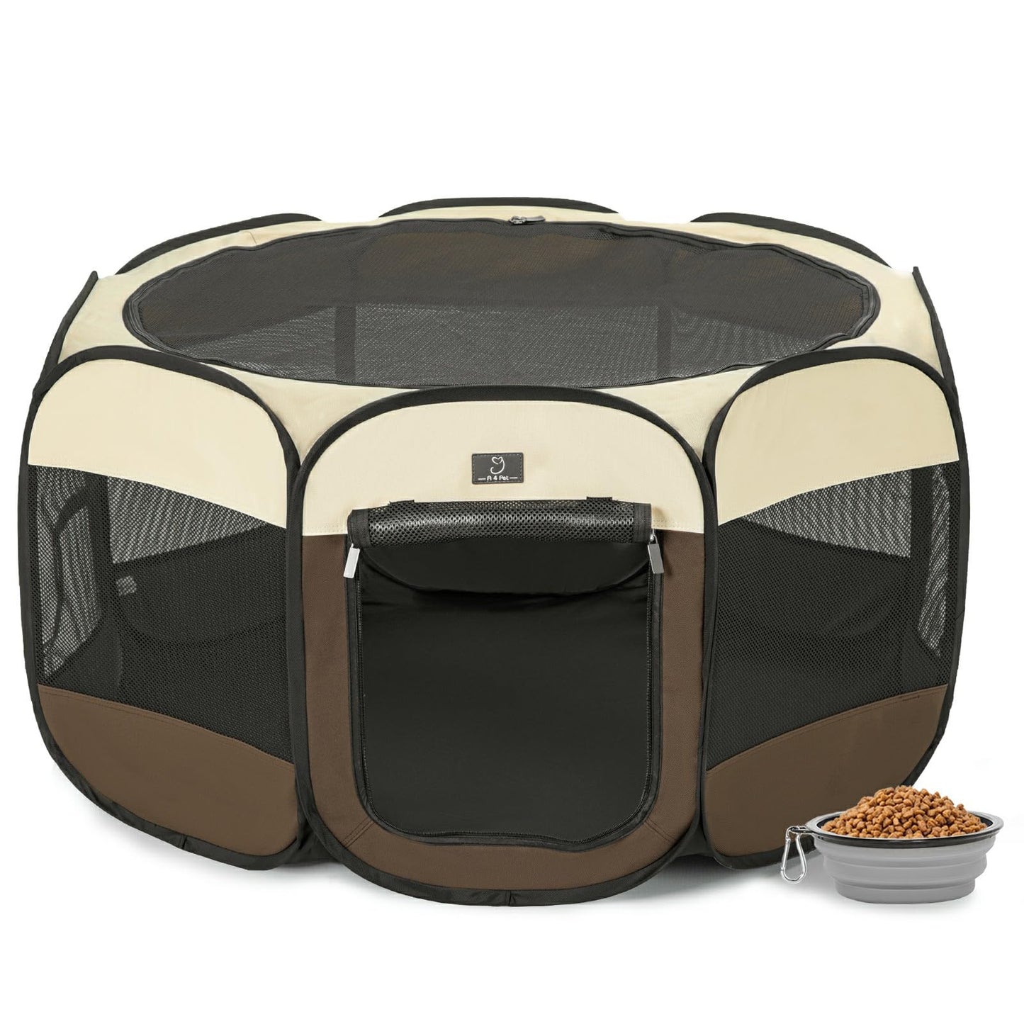 A4Pet Portable Foldable Pet Playpen, Dog Playpen Indoor/Outdoor - Ideal for Puppies, Cats, Rabbits - Removable Zipper & Collapsible Travel Bowl