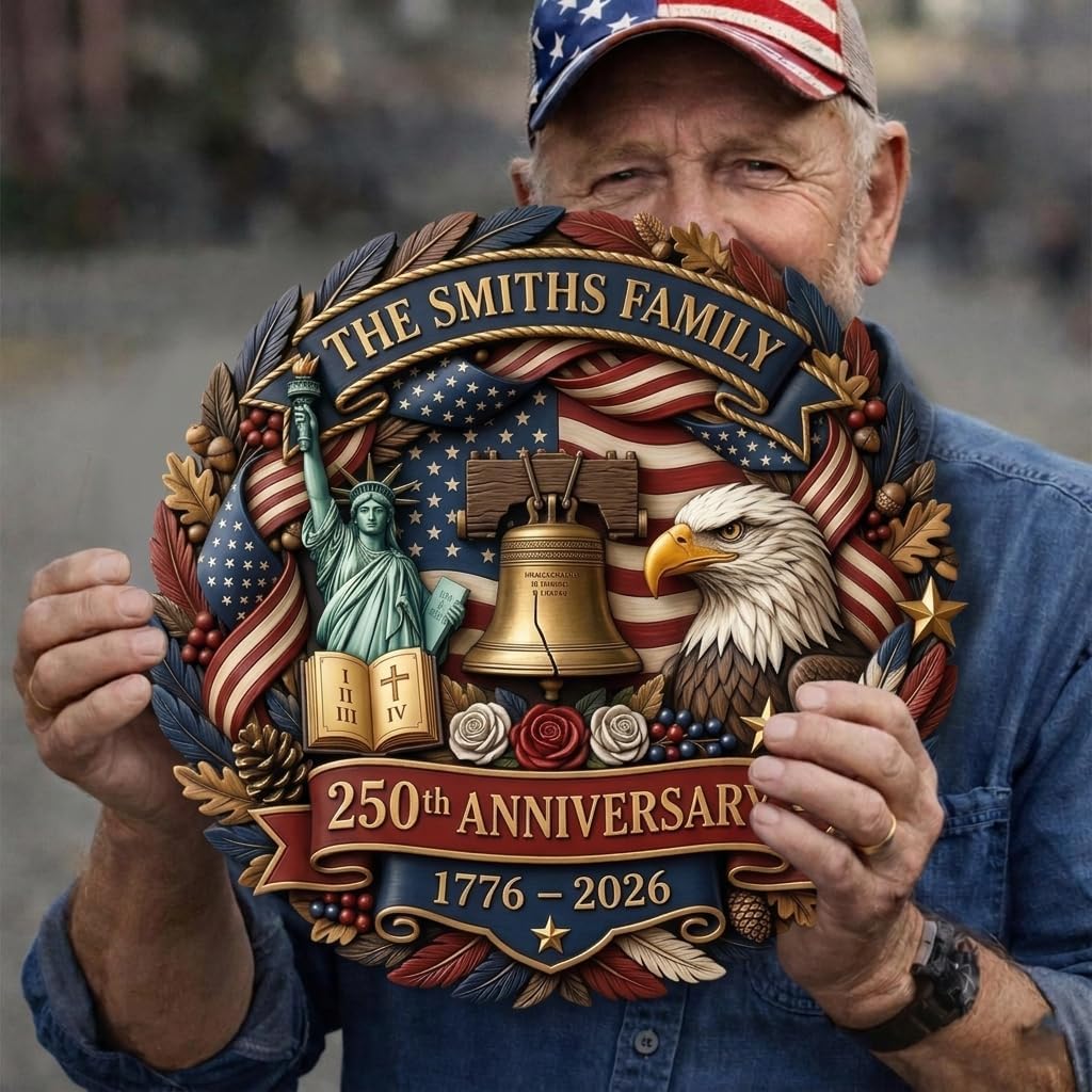 250 Anniversary USA Merchandise, Personalized 250th Anniversary 4th of July Door Sign with Family Name, Door Wreaths for 250 Year of USA 1776-2026, Customized Patriotic Decorations / D01