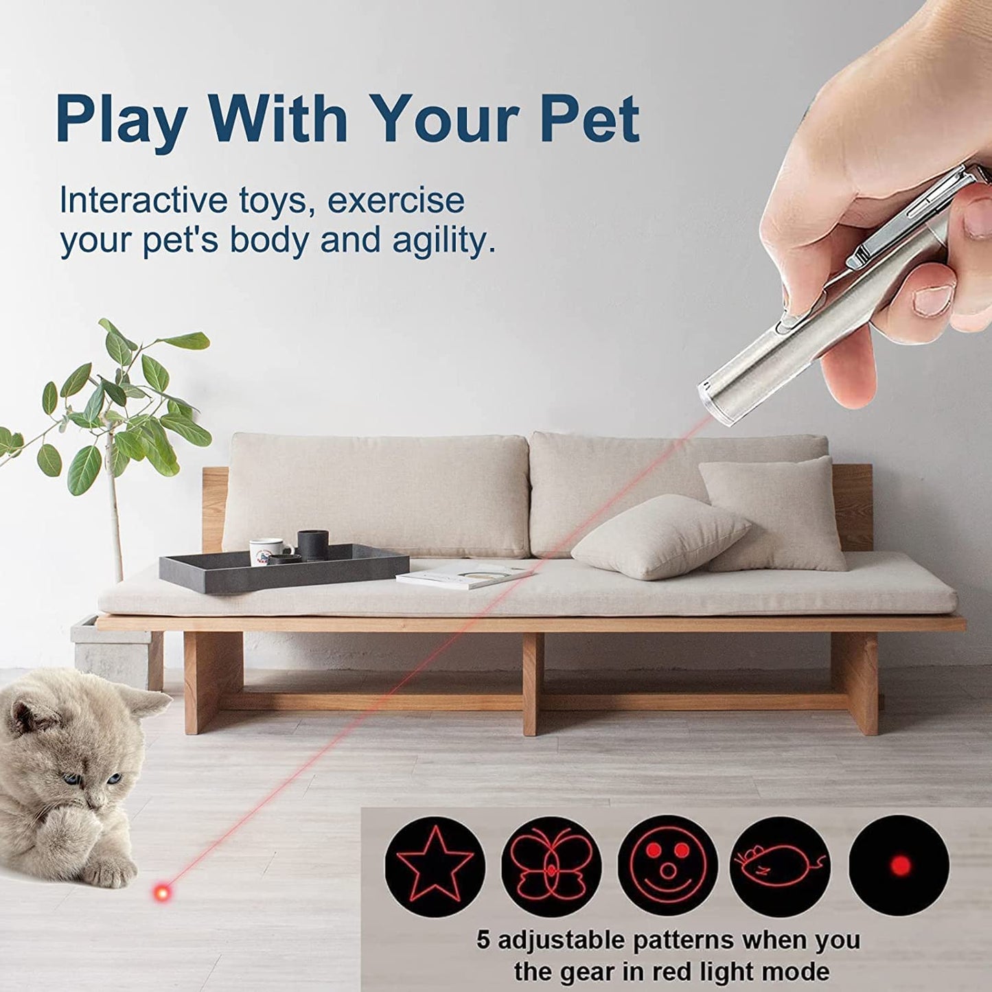 BEGRIM Cat Toys Laser Pointer for Indoor, Rechargeable, 7 Adjustable Wand Red Light Pet Interactive Cat Mouse Toys to Keep Busyfor Kitten Dog Chase Play