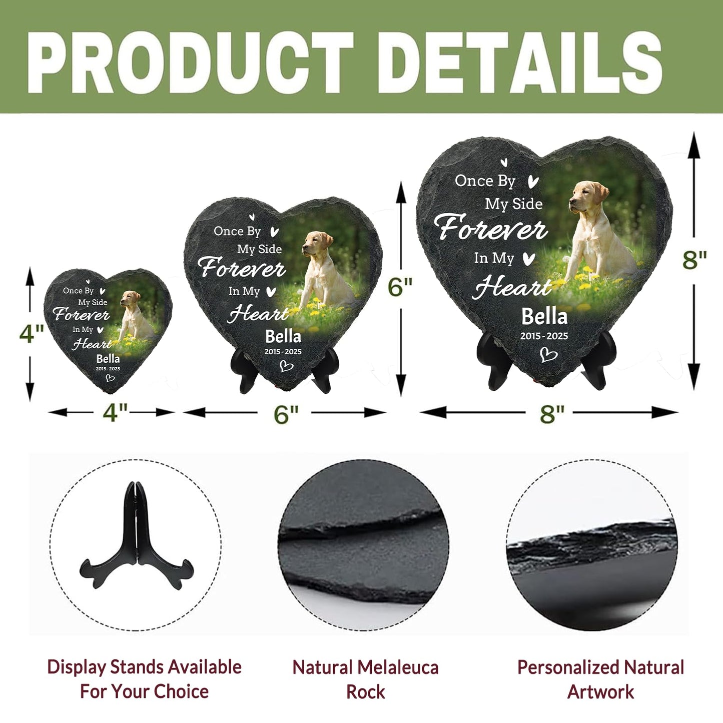 Surpriza Personalized Pet Memorial Heart Stone Plaque with Stand, Custom Photo Remembrance Tribute Gift，Dog Cat Loss Sympathy Bereavement Gifts