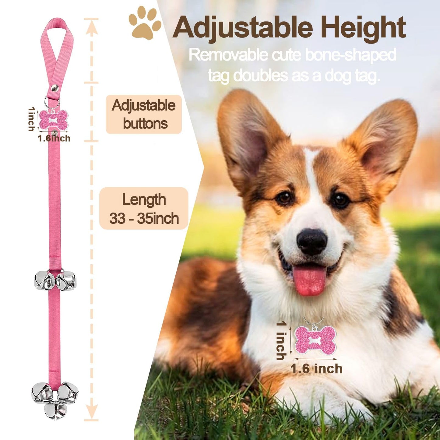 KEXIAVA 2 Pack Dog Door Bells Dog Doorbell to go Outside Puppy Train Bell for Dogs to Ring to go Potty Puppy Toilet Training Bell Jingle Bells for Door Knob Girl Puppy Essentials Accessories (Pink)