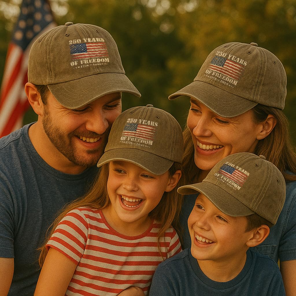 250th Anniversary USA Hat, 250 Anniversary USA Hat, Vintage Patriotic Washed Cotton Baseball Cap for Men Women, 1776–2026 Freedom Gifts