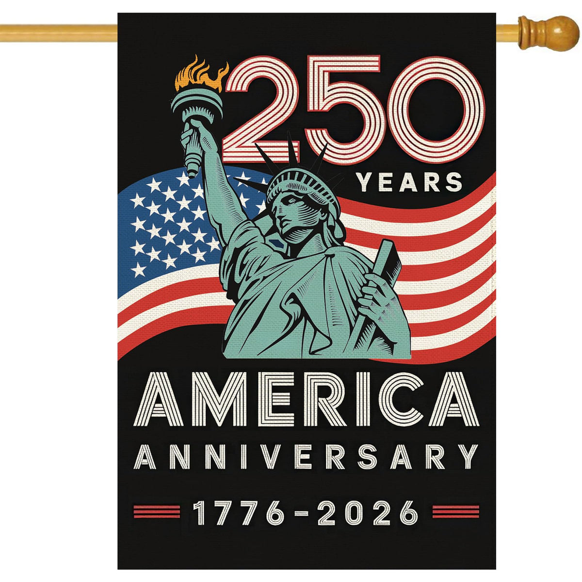 Baccessor 250th Anniversary America Freedom House Flag 28x40 Inch Double Sided 250th Anniversary 1776-2026 Banner USA Patriotic Statue of Liberty Design Commemorative Outdoor Outside Decoration