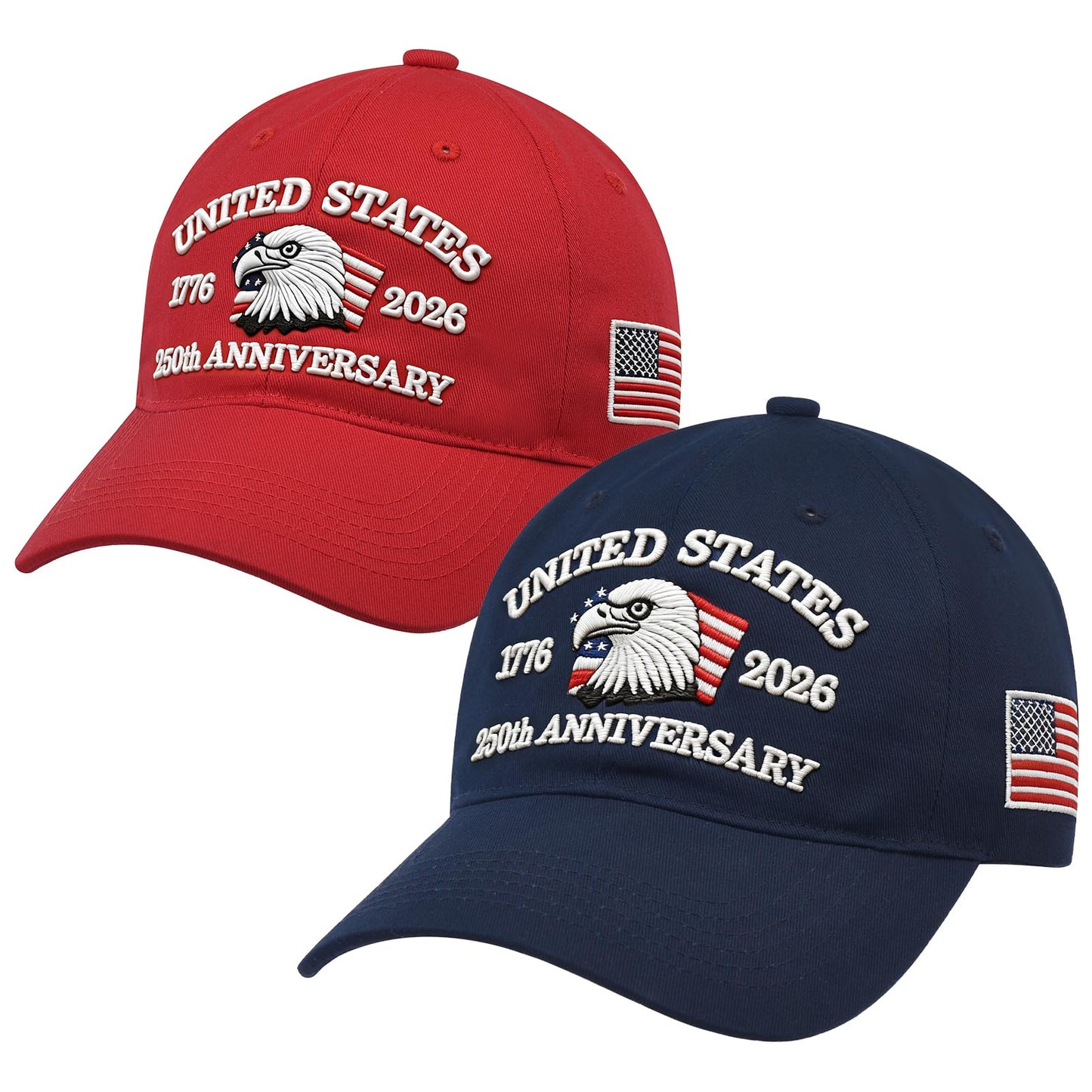 LCZTN 2 Pack 250th Anniversary USA Hat 2026 Patriotic Baseball Cap for Men Women,American 250 Year Anniversary Merchandise (US, Alpha, One Size, Navy Blue ＆ Red)