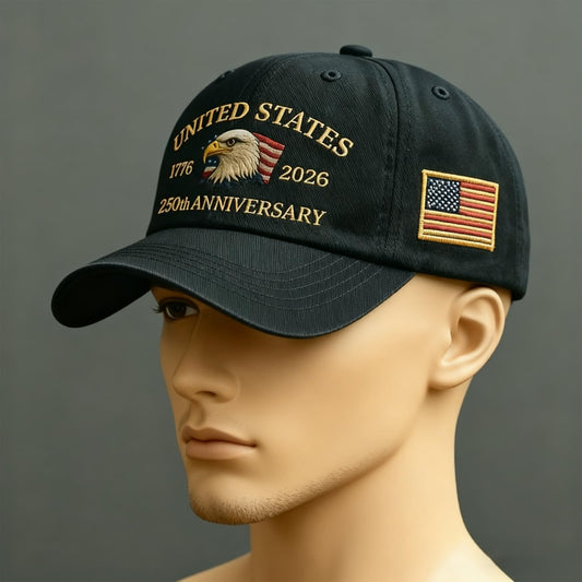 250th Anniversary USA Hat, Adjustable Printed Bald Eagle Baseball Cap United States, 250th Anniversary hat Made in USA (Red)