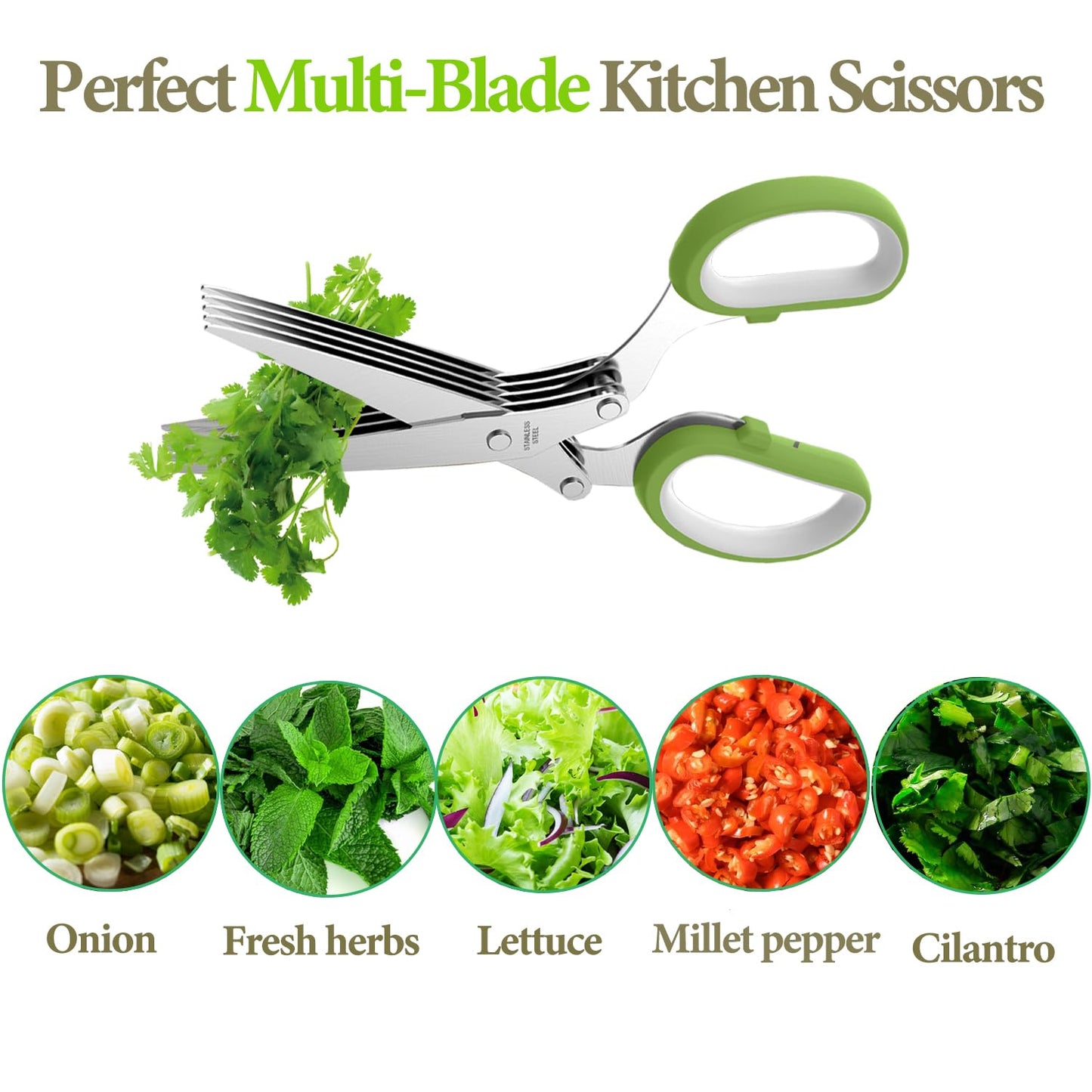 2026 Upgraded Herb Scissors, Effortless Herb Shears Cutter Tool with Sharp Stainless Steel Blades for Fresh Herbs, Must-Have Kitchen & Cooking Gadget, Green