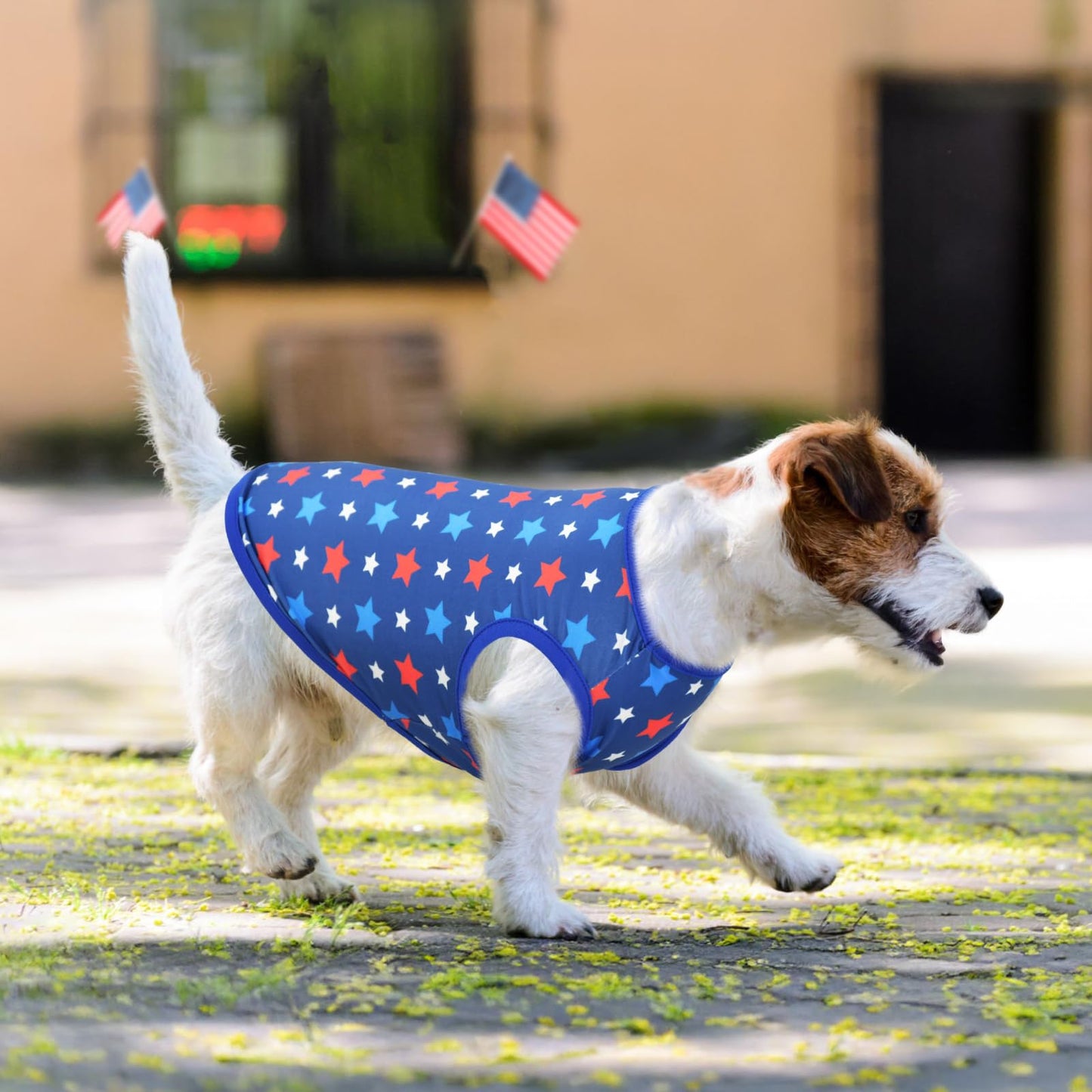 Vehomy 4-Pack Patriotic Dog Tank Tops 4th of July USA Flag Star Stripe Puppy Sleeveless Outfits America 250th Anniversary Pet Shirts for Small Medium Puppy Dogs Cats XS