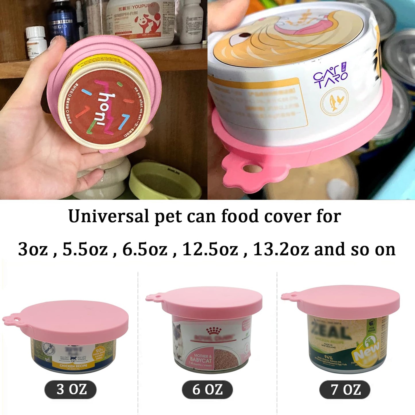 DORUI 3 Pcs Pet Food Can Lids & One Can Spoon | Cute Paw Shape Opener Spatula Cat Wet Food Spoon | Universal BPA Free Silicone Covers for Dog Cat Cans(Pink)
