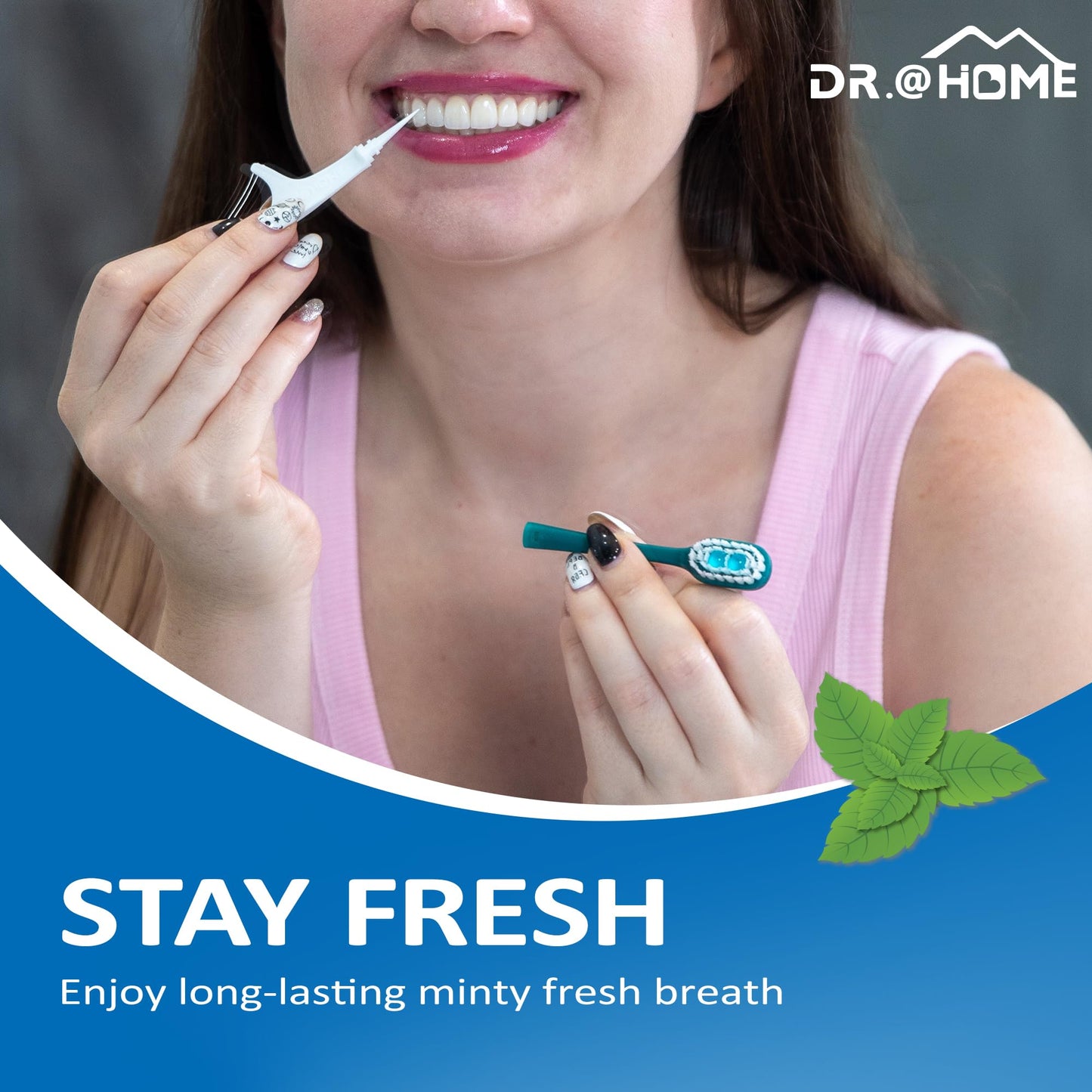 dr.@home Disposable Travel Toothbrush on the go, Oral Care Set, Prepasted Mini Toothbrush 5 in 1 (Mint Paste+ Soft Bristles+Flosser+Pick+Tongue Scraper) | Individually Wrapped 24 Count - 1 Pack