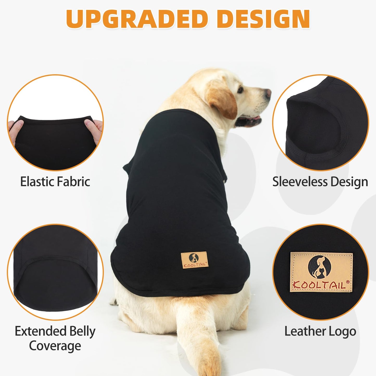KOOLTAIL Boy Dog Clothes for Large Dogs, 2 Pack Cotton Summer Dog T Shirts UV & Insect Protection for Outdoor Camping, Anti-Hair Loss & Breathable Sleeveless Pet Vest Tank Tops Apparel,Black & Grey,XL
