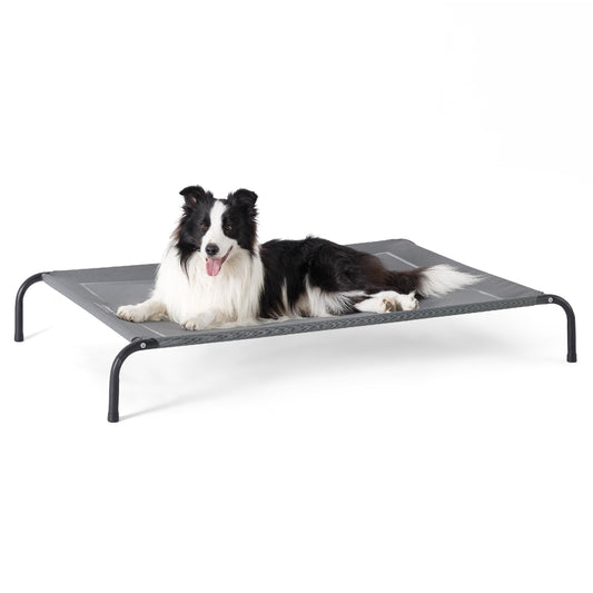 Bedsure Elevated Raised Cooling Cots Bed for Large Dogs, Portable Indoor & Outdoor Pet Hammock with Skid-Resistant Feet, Frame with Breathable Mesh, Grey, 49 inches