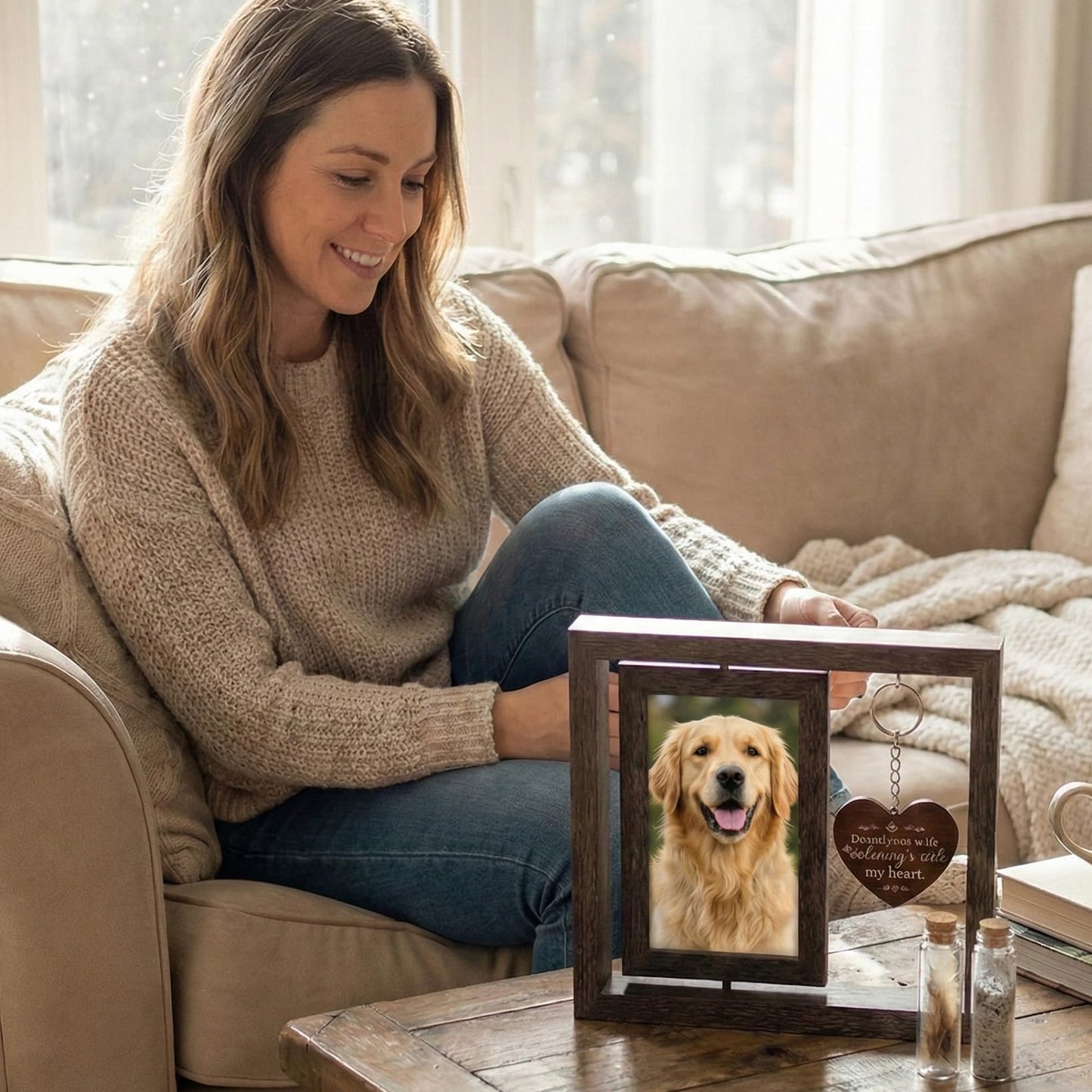 Quzovlta Dog Memorial Gifts for Loss of Dog, Pet Memorial Gifts for Dogs Cats, Rotating Wooden Picture Frame, Funeral Tribute for Beloved Dogs & Cats