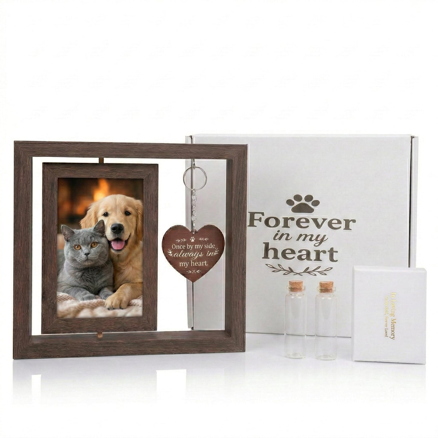 Quzovlta Dog Memorial Gifts for Loss of Dog, Pet Memorial Gifts for Dogs Cats, Rotating Wooden Picture Frame, Funeral Tribute for Beloved Dogs & Cats