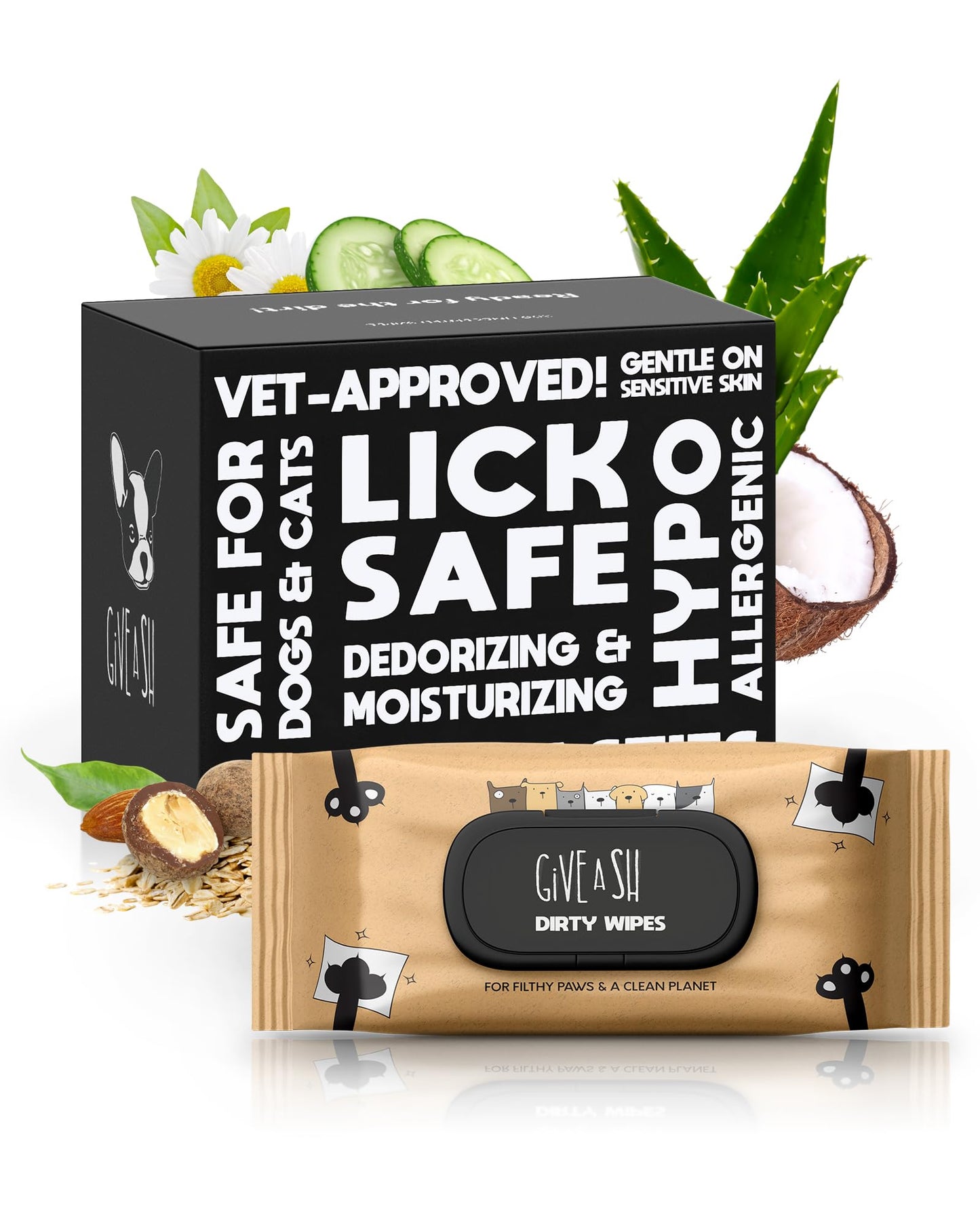 Lick-Safe Daily Pet Wipes for Dogs & Cats - Vet-Approved & Hypoallergenic - Cleans Mud, Odor & Dander - Wipes for Paws, Face & Butt - 10% to Charity - Earth-Friendly & Unscented Cleaning - Pack of 100
