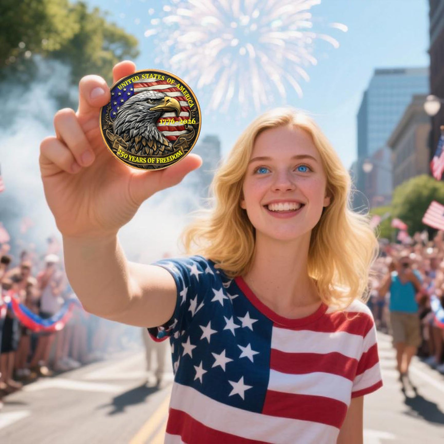 USA 250th Anniversary Commemorative Coin - American Eagle & Patriotic Symbols Collectible - America 250 Merchandise for Celebration & Gifting (1776-2026) (250 Eagle)