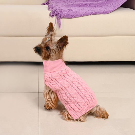 Lorehelina 2 Pack Dog Sweaters for Small Dogs Winter Turtleneck Pullover Cable Knit Fleece Stretch Puppy Doggie Chihuahua Toy Poodle Yorkie Pomeranian Boy Girl Pet Clothes (S, Pink & Purple)