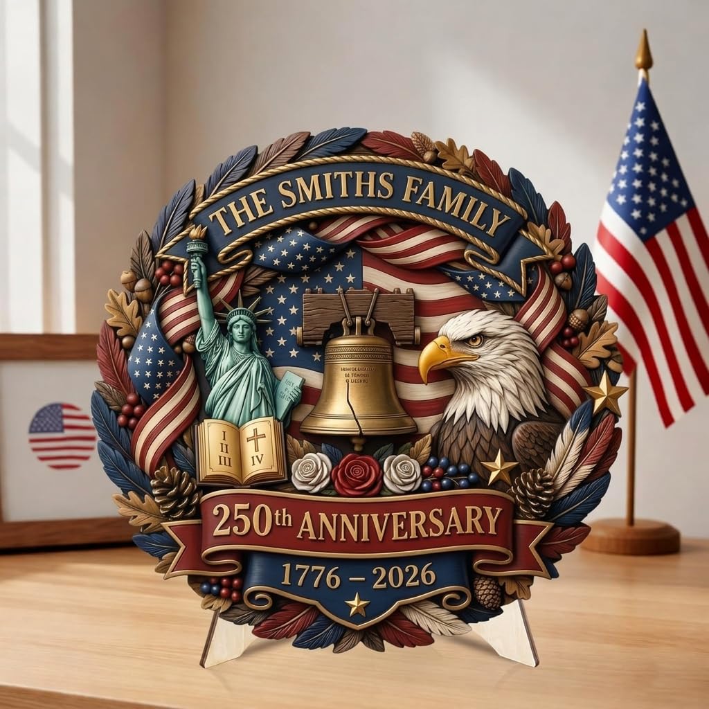 250 Anniversary USA Merchandise, Personalized 250th Anniversary 4th of July Door Sign with Family Name, Door Wreaths for 250 Year of USA 1776-2026, Customized Patriotic Decorations / D01