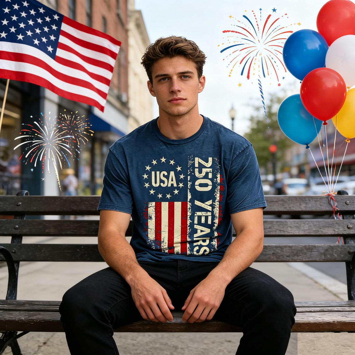250 Anniversary USA Shirt Crewneck Pullover Tops Men's Tshirts Shirts Short Sleeve T Shirt America Crew Neck Tee