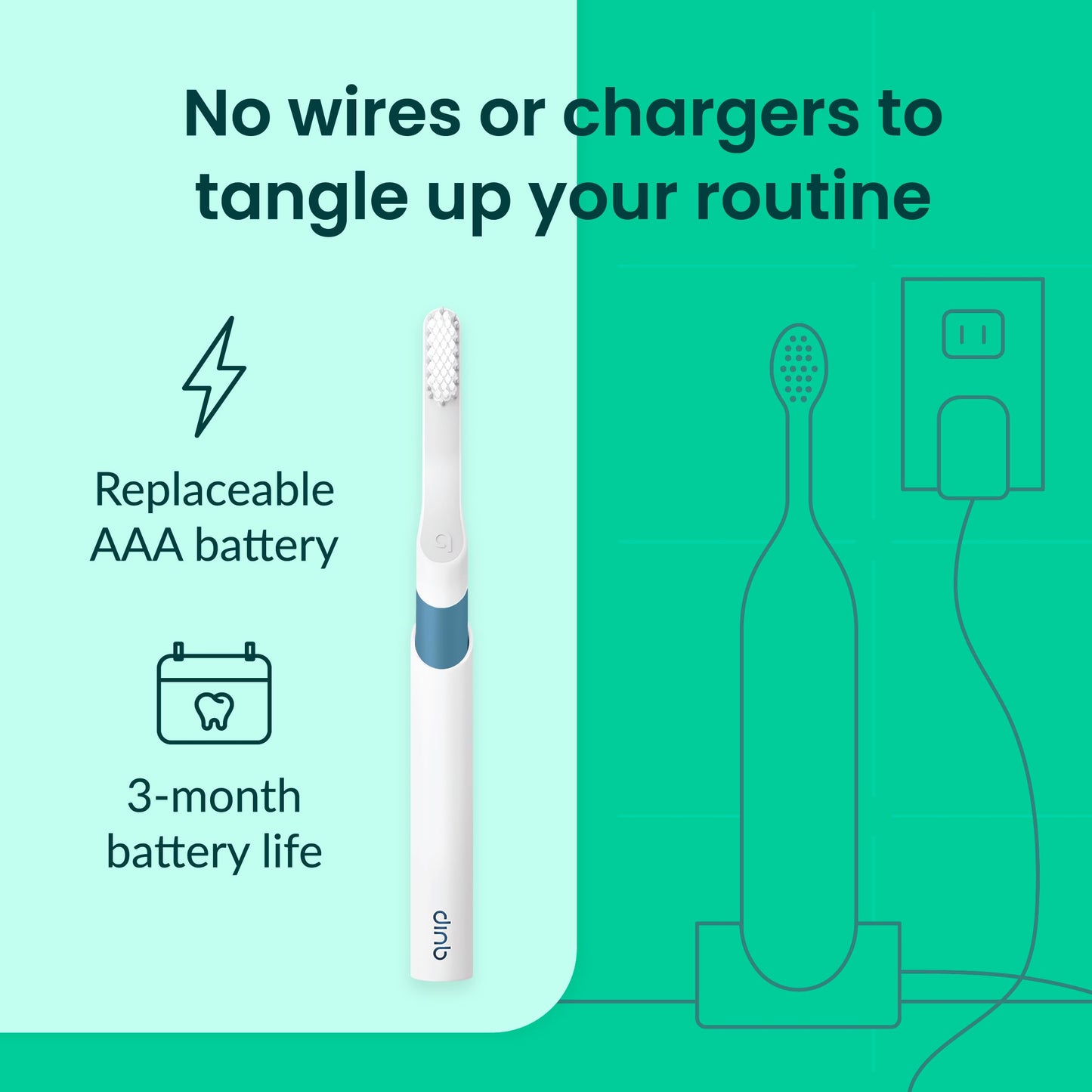Quip Sonic Electric Toothbrush for Adults with Timer - Includes Travel Case & Replacement Brush Head - 3 Month Battery Life, Plastic Handle - Marine Blue