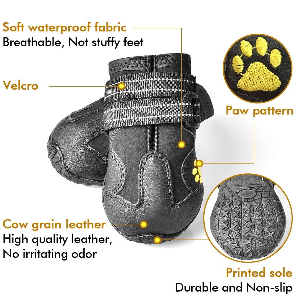 XSY&G Dog Boots,Waterproof Dog Shoes,Dog Booties with Reflective Rugged Anti-Slip Sole and Skid-Proof,Outdoor Dog Shoes for Medium to Large Dogs 4Pcs-Size6